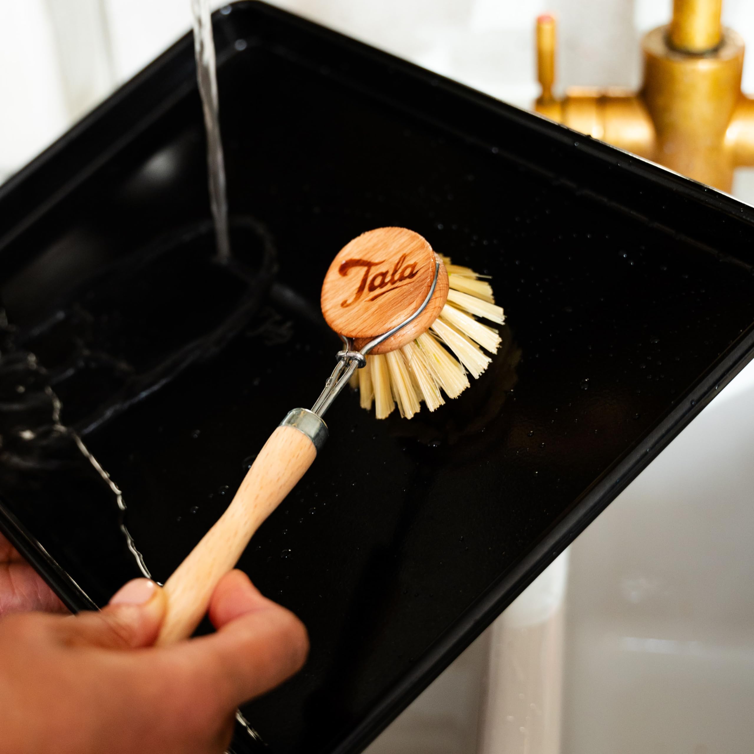 Tala Wooden Dish Brush with Tough Nylon Bristles and Removable Head | Natural Color 4