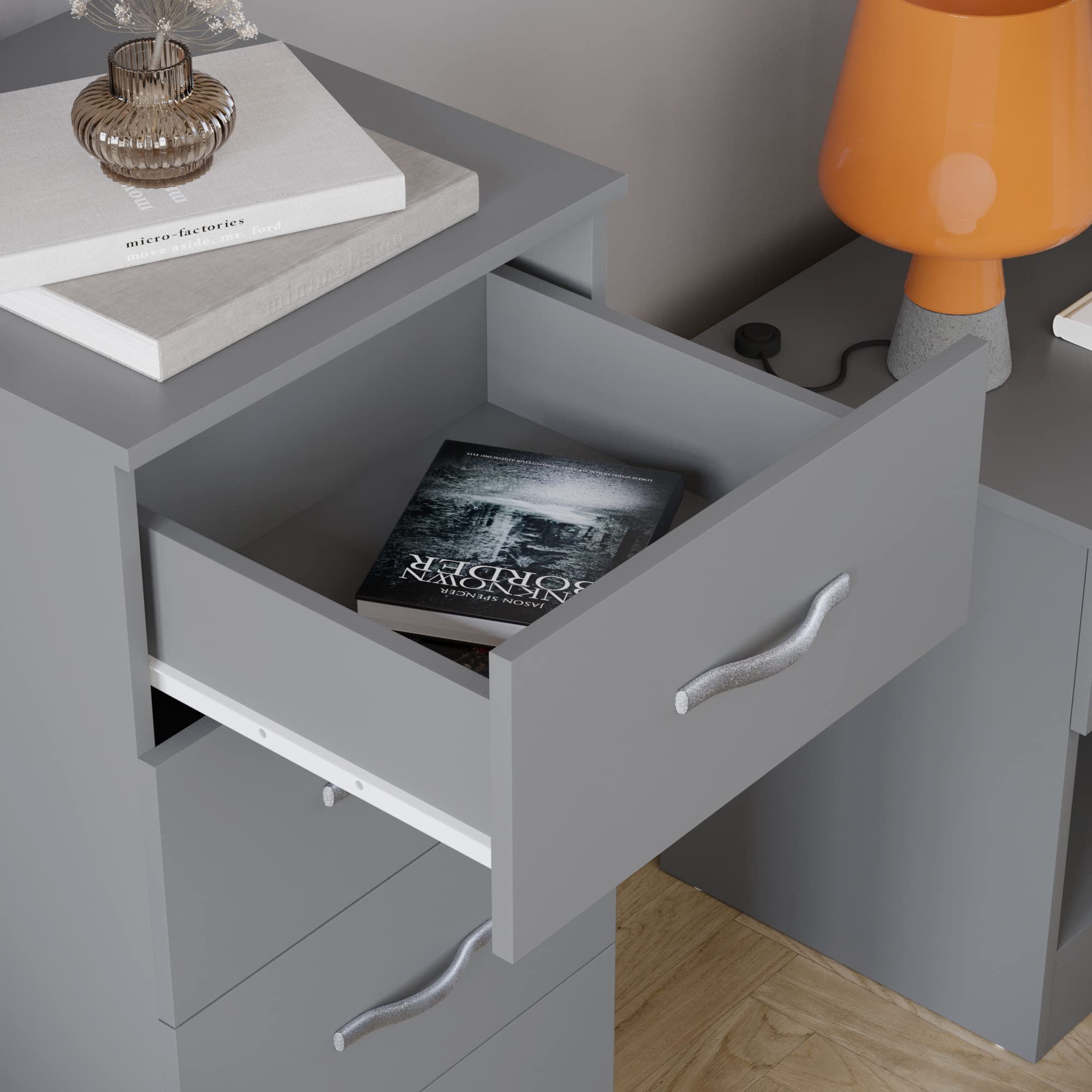 Vida Designs Riano 5 Drawer Narrow Chest - Engineered Wood Storage | Grey | 34.5W x 90H cm 5