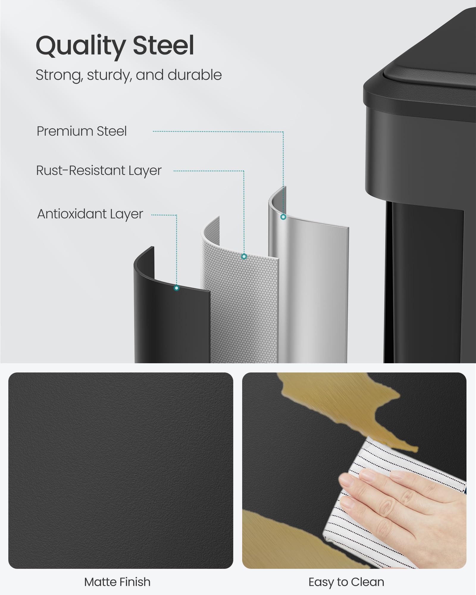 SONGMICS Kitchen Bin - Double Compartment Recycling System | 2 x 15L Capacity | Ink Black Steel 5