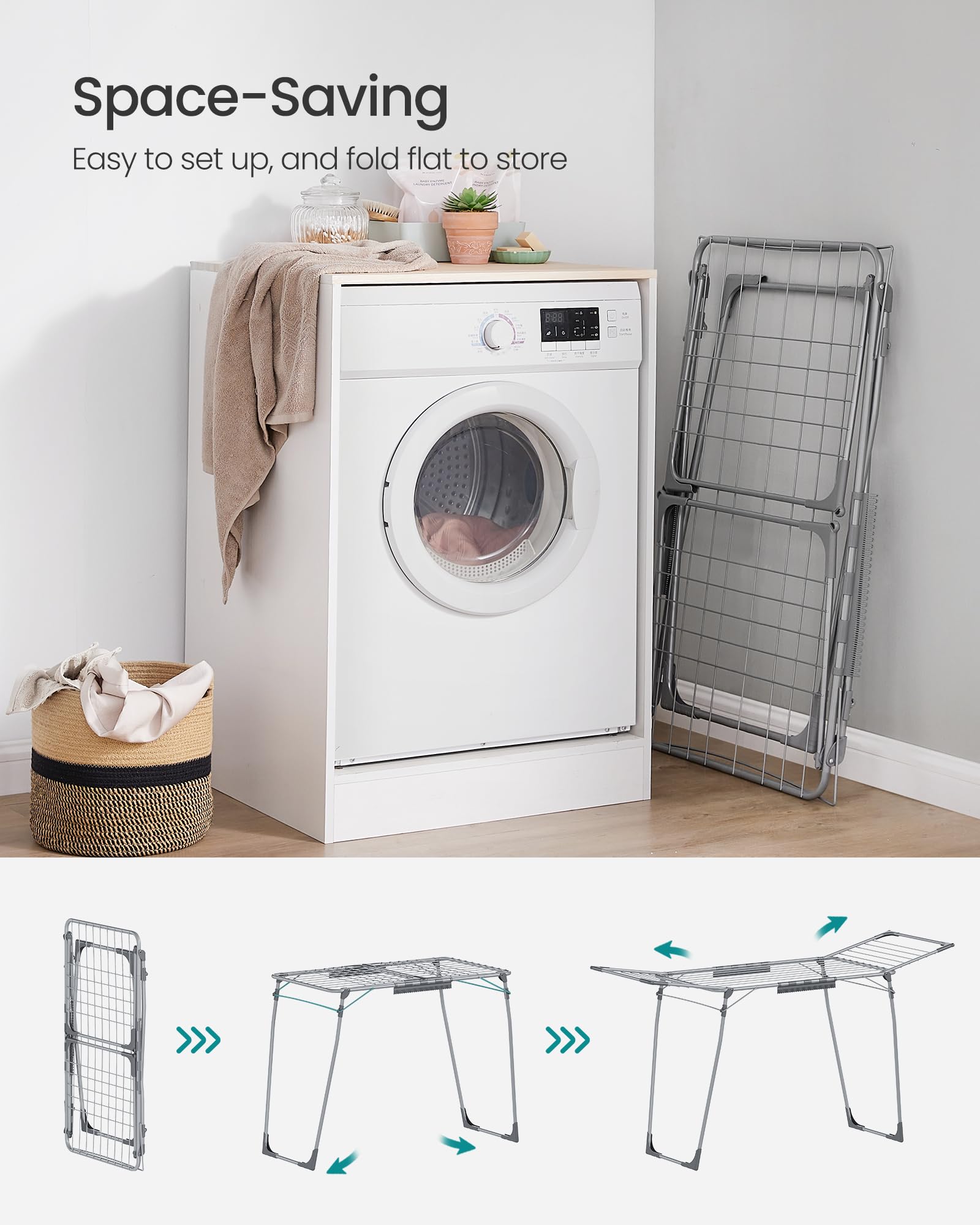 SONGMICS Clothes Drying Rack - 18m Drying Space | 18kg Capacity | Foldable Metal Airer 6
