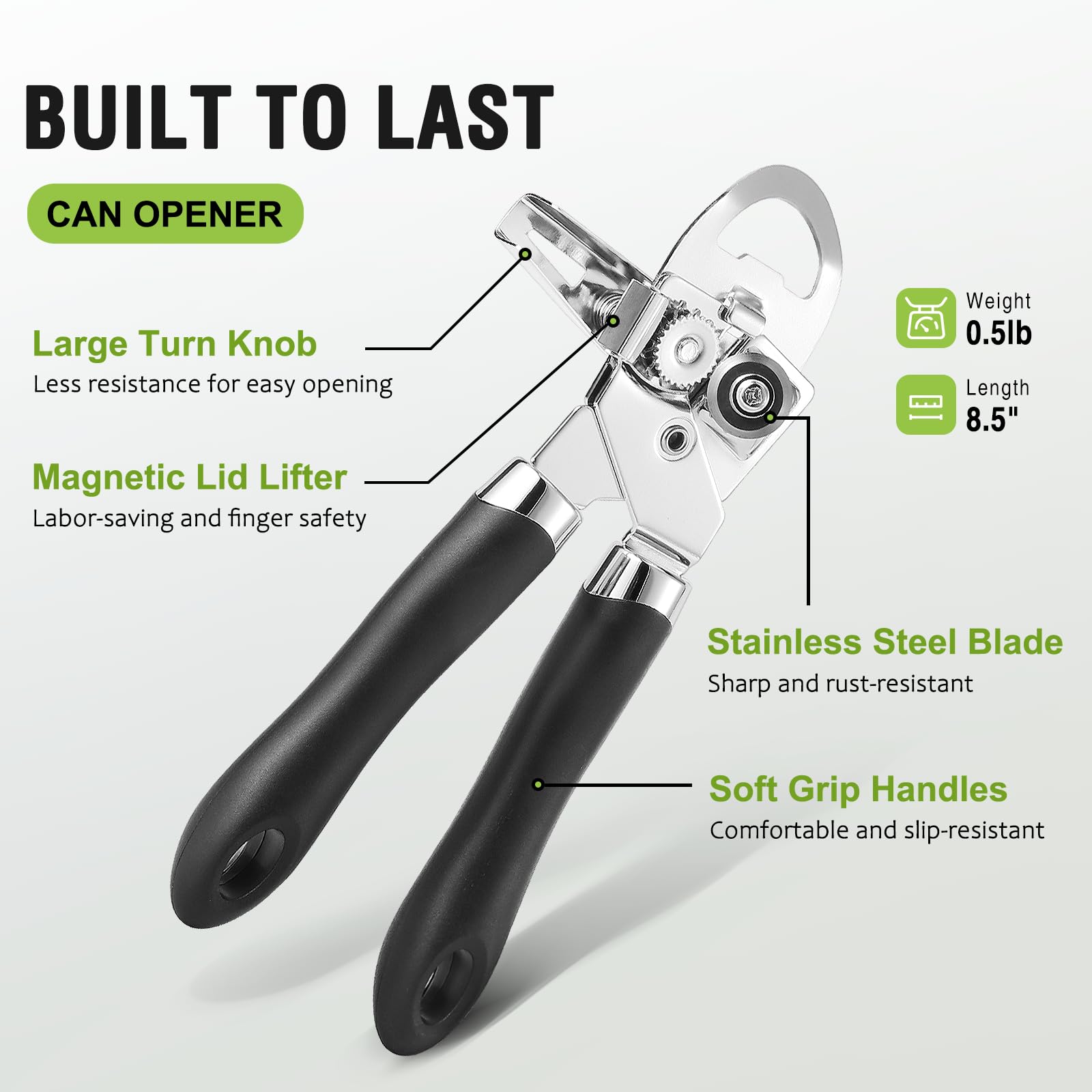 Diboniur Heavy Duty Manual Can Opener - Stainless Steel, 3-in-1 Functionality | Black 2