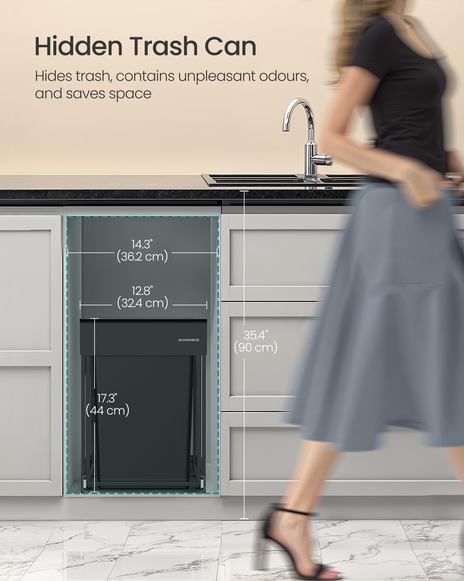 SONGMICS Built-in Kitchen Waste Separation System - 2 Compartments, 20L Total Capacity | Steel Frame 3