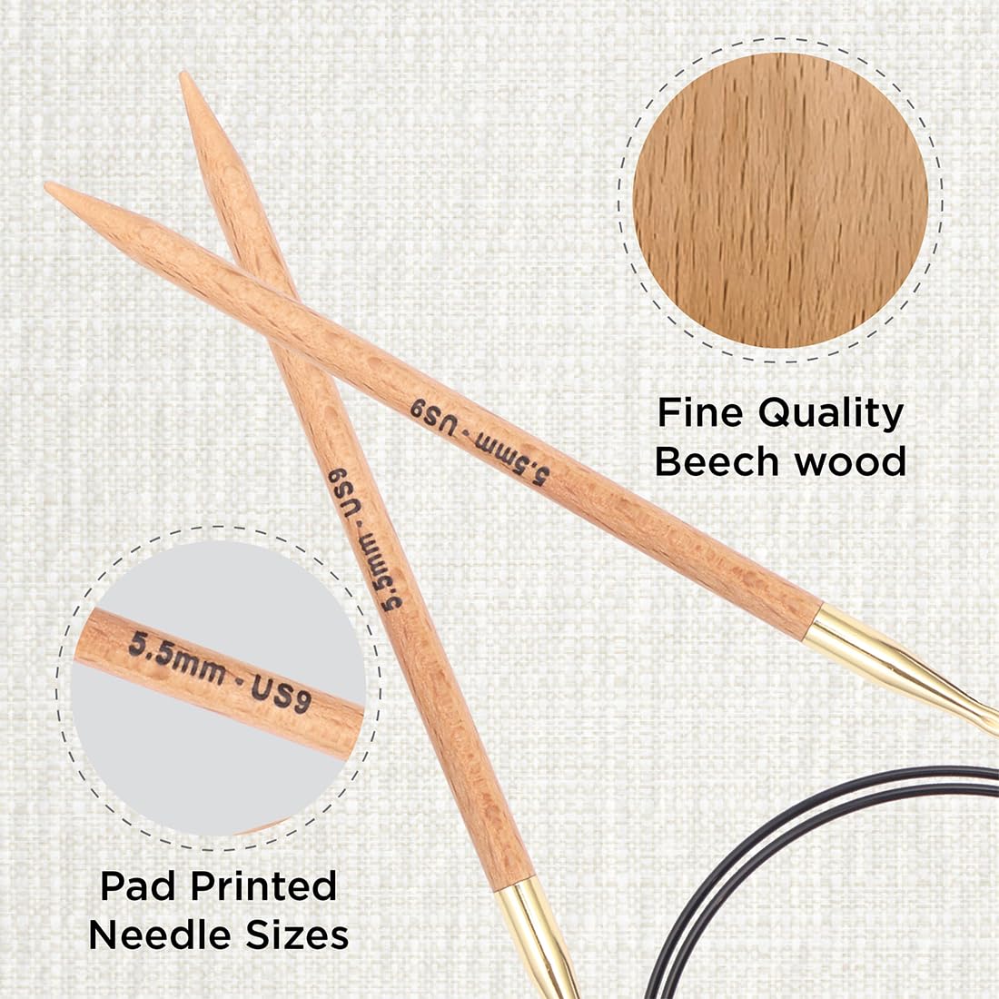KnitPro Basix Beech Fixed Circular Needles - 80cm (32in) Length | 5.50mm Diameter | Beech Wood 2
