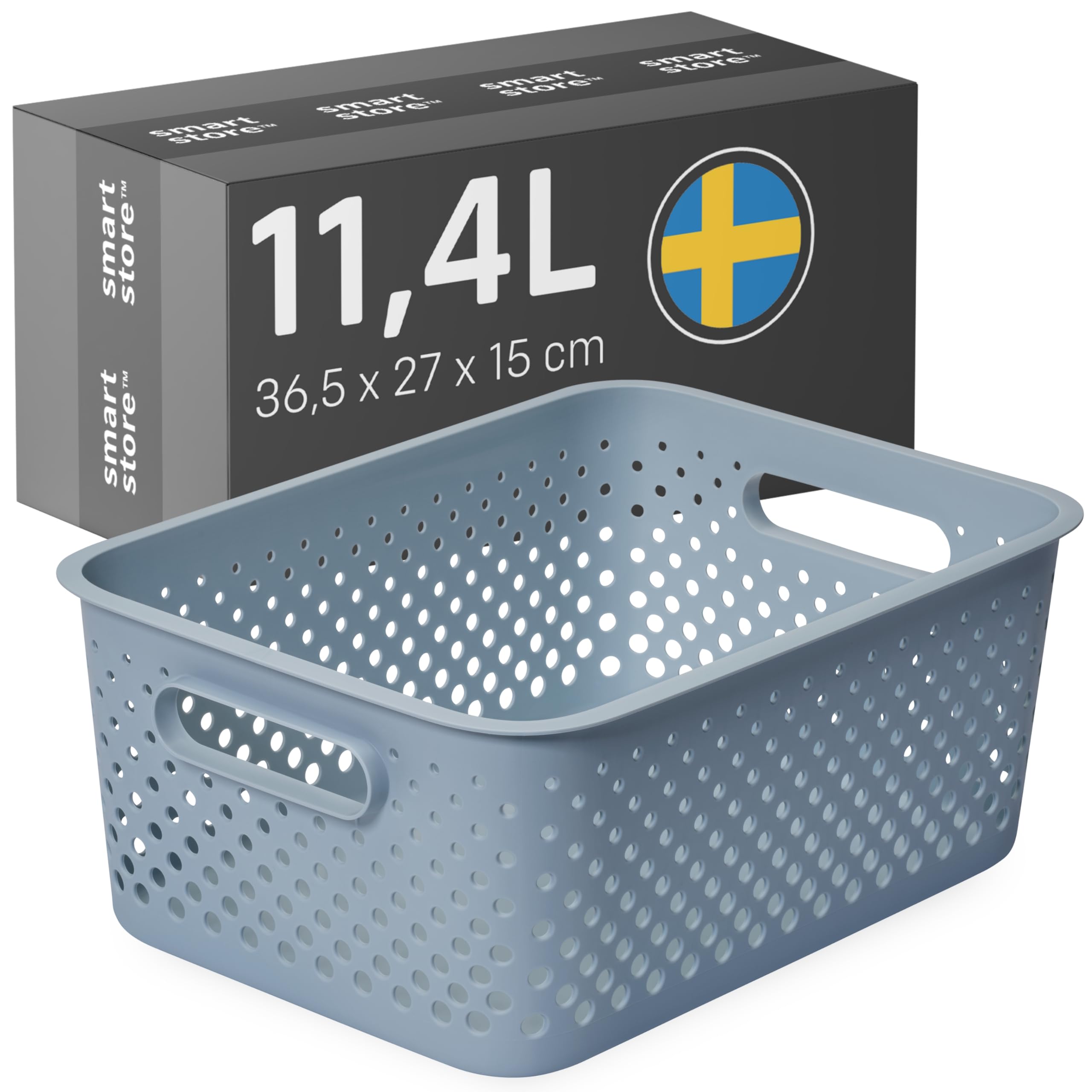 SmartStore Storage Basket with Handles - 11.4L Capacity | 36.5x27x15cm | Sea Salt Plastic 1
