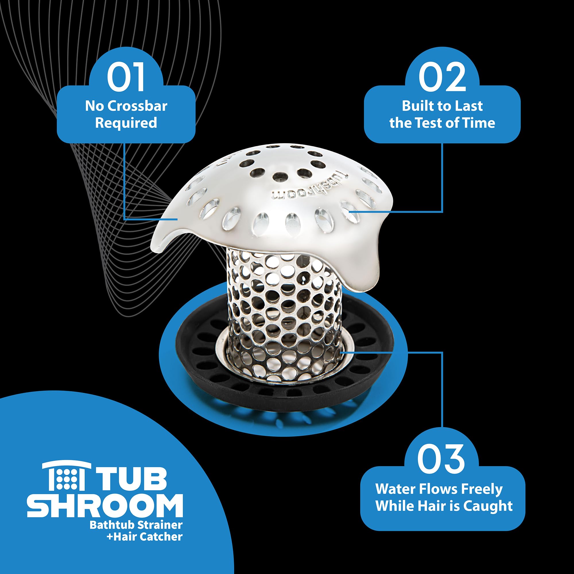TubShroom Bathtub Hair Drain Catcher - Stainless Steel Ultra, Fits Standard Drains + Adapters 8