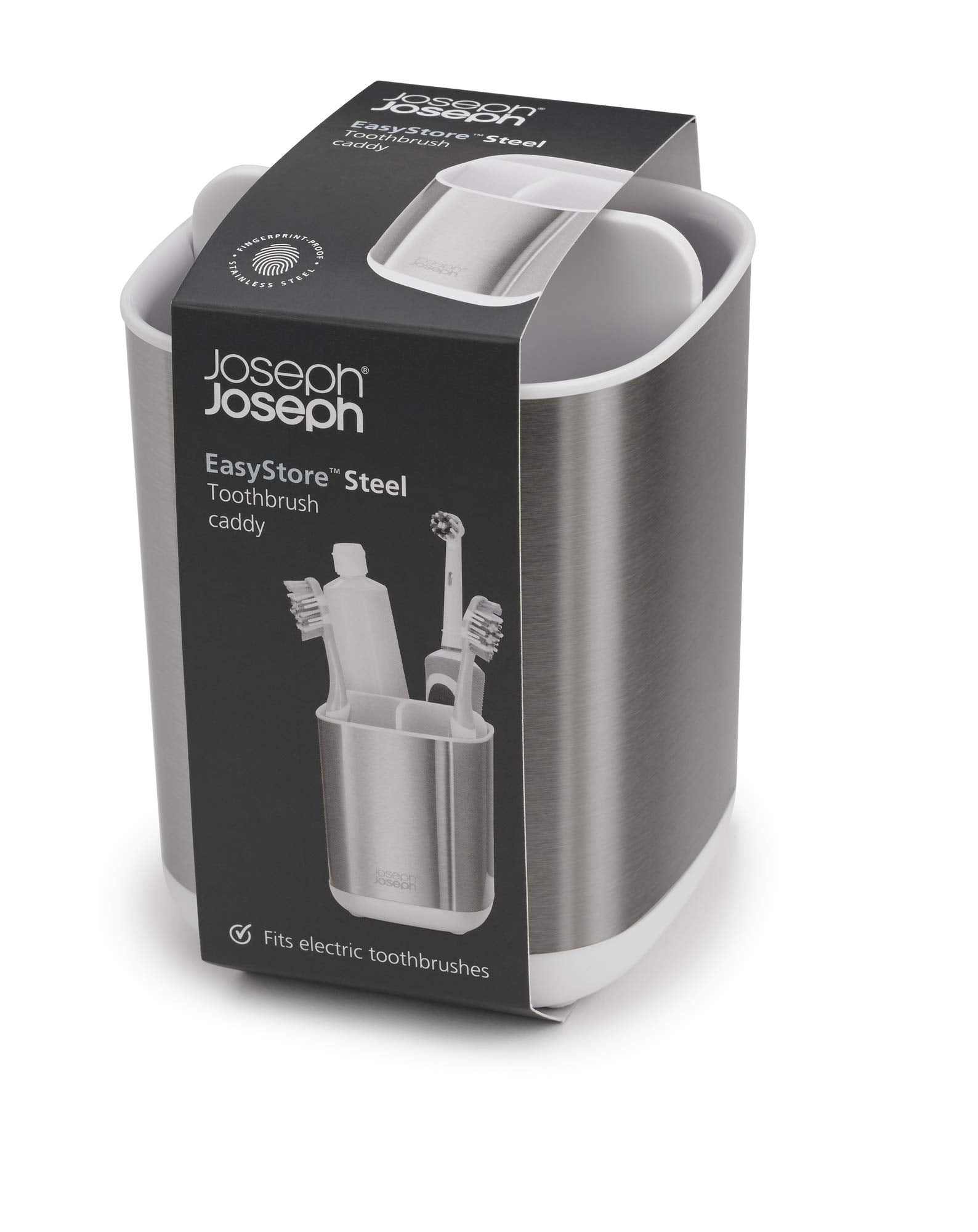 Joseph Joseph Easy-Store Compact Toothbrush Holder Caddy - White/Steel | Ventilated | Non-Slip 3