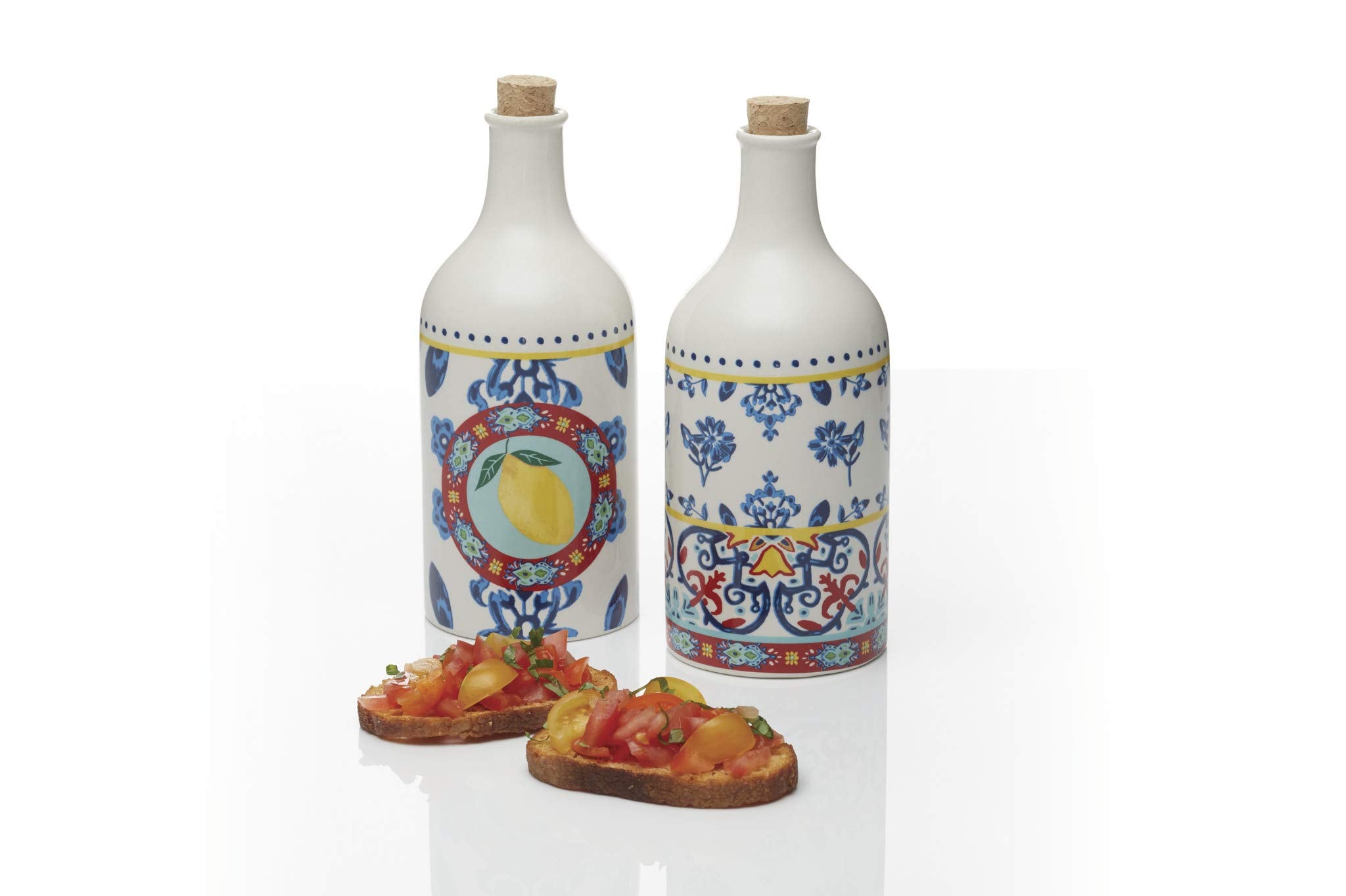 KitchenCraft World of Flavours Ceramic Oil & Vinegar Bottle Set | 500ml Capacity | Multicolour 4
