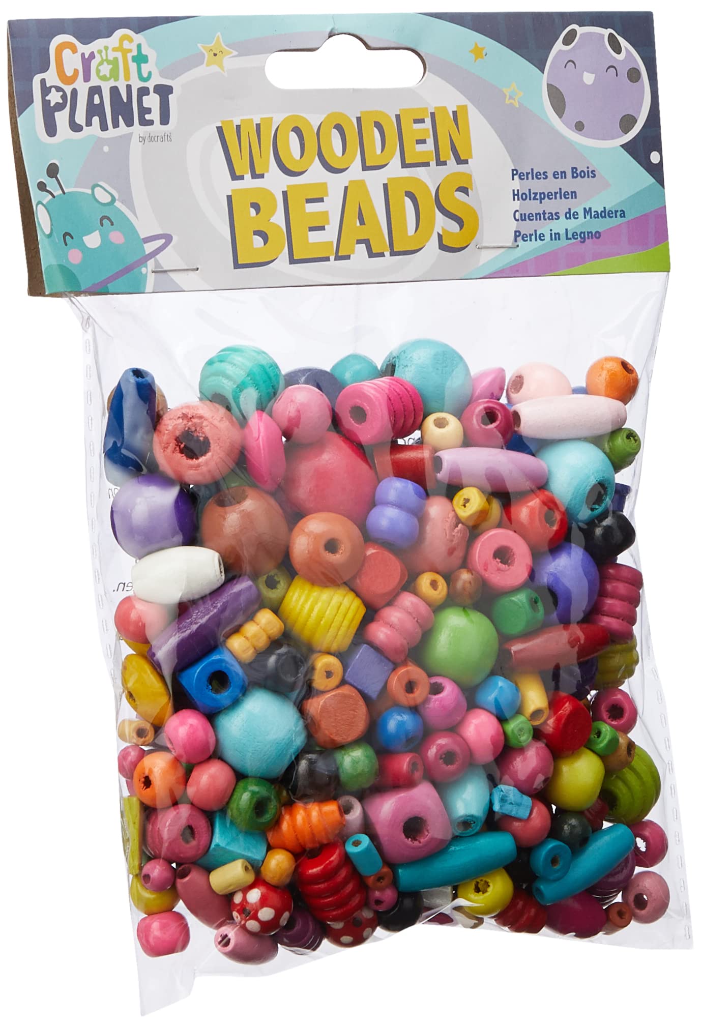 Craft Planet 100g Wooden Beads Assortment - Multi-Colour | Non-Toxic | UK Designed 1