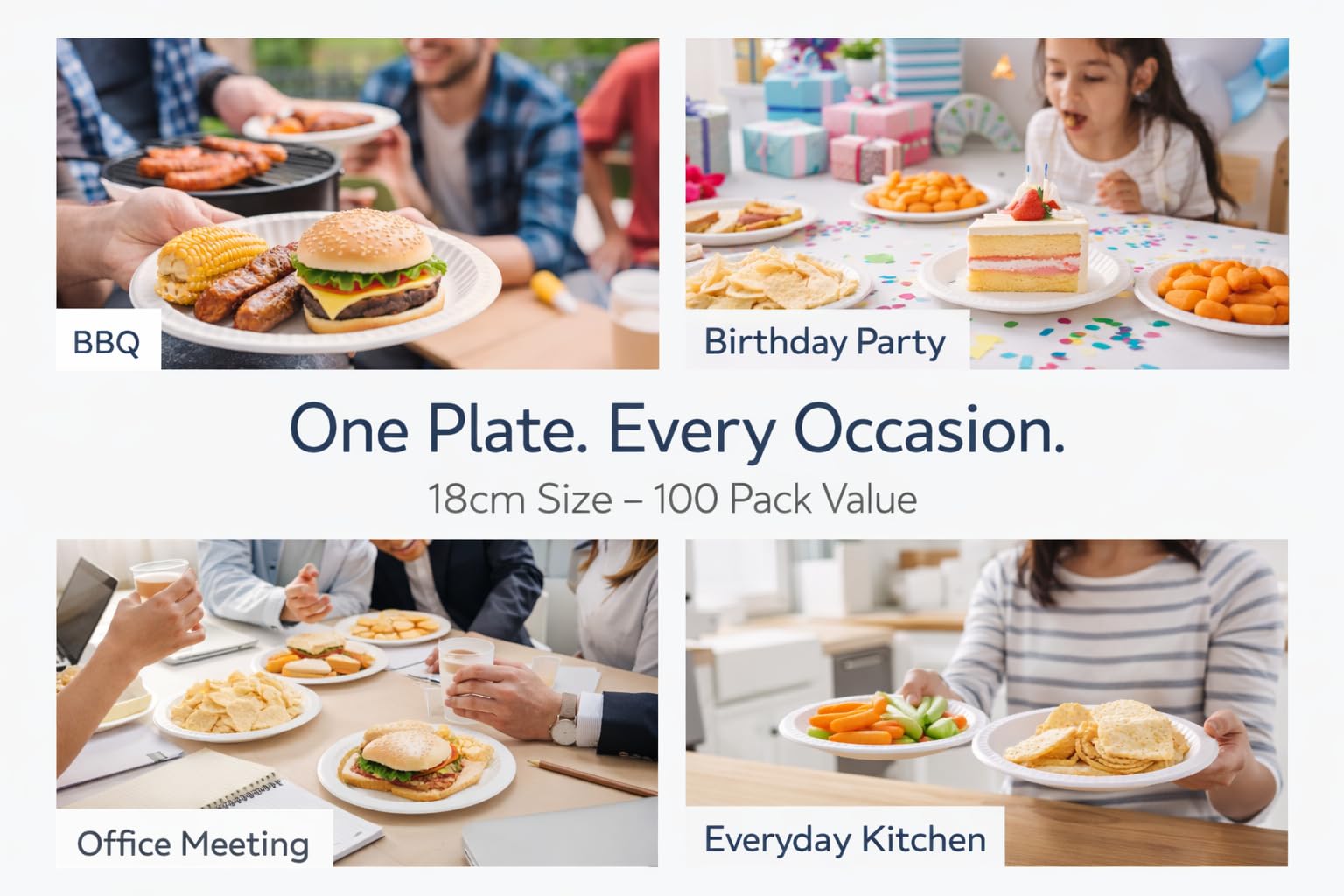 1ABOVE 100 Pack 7-inch Disposable Paper Plates - White, Eco-Friendly | 18cm Diameter 7