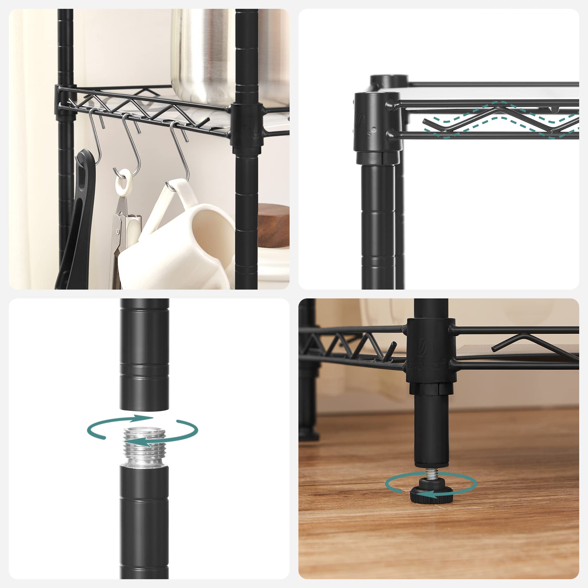 SONGMICS 6-Tier Metal Standing Shelf Unit - Adjustable Height | 20kg/Shelf Capacity | Black 6