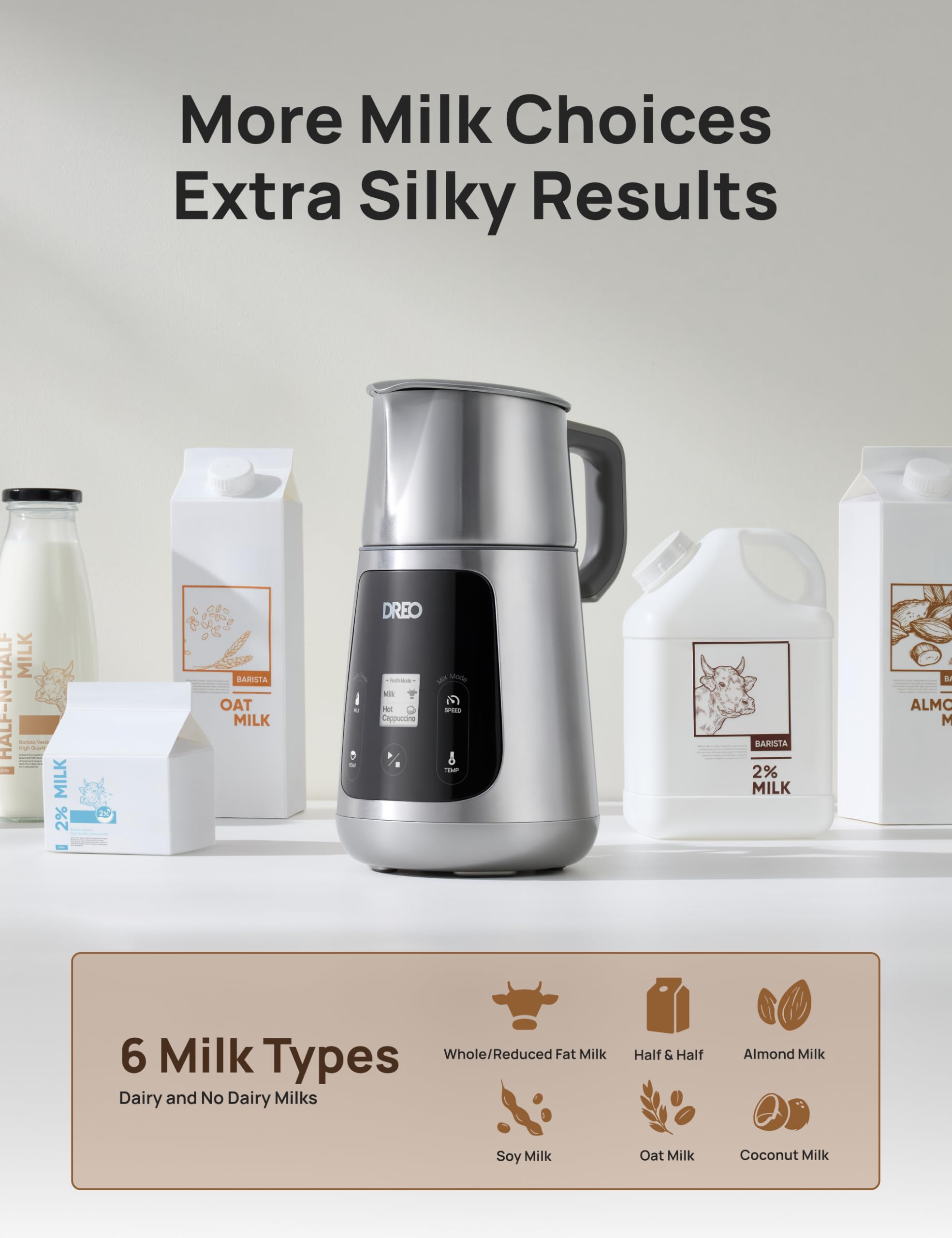 Dreo All-in-1 Automatic Milk Frother and Hot Chocolate Maker | 3 Microfoam Options | Stainless Steel 4
