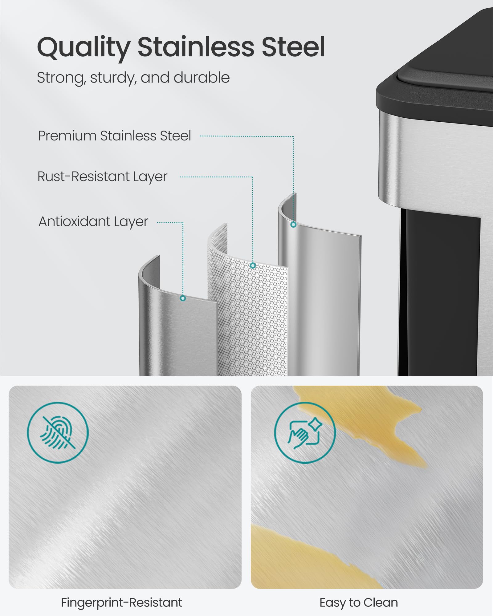 SONGMICS Kitchen Bin - Double Compartment Recycling System | 2 x 30 L Capacity | Stainless Steel 5