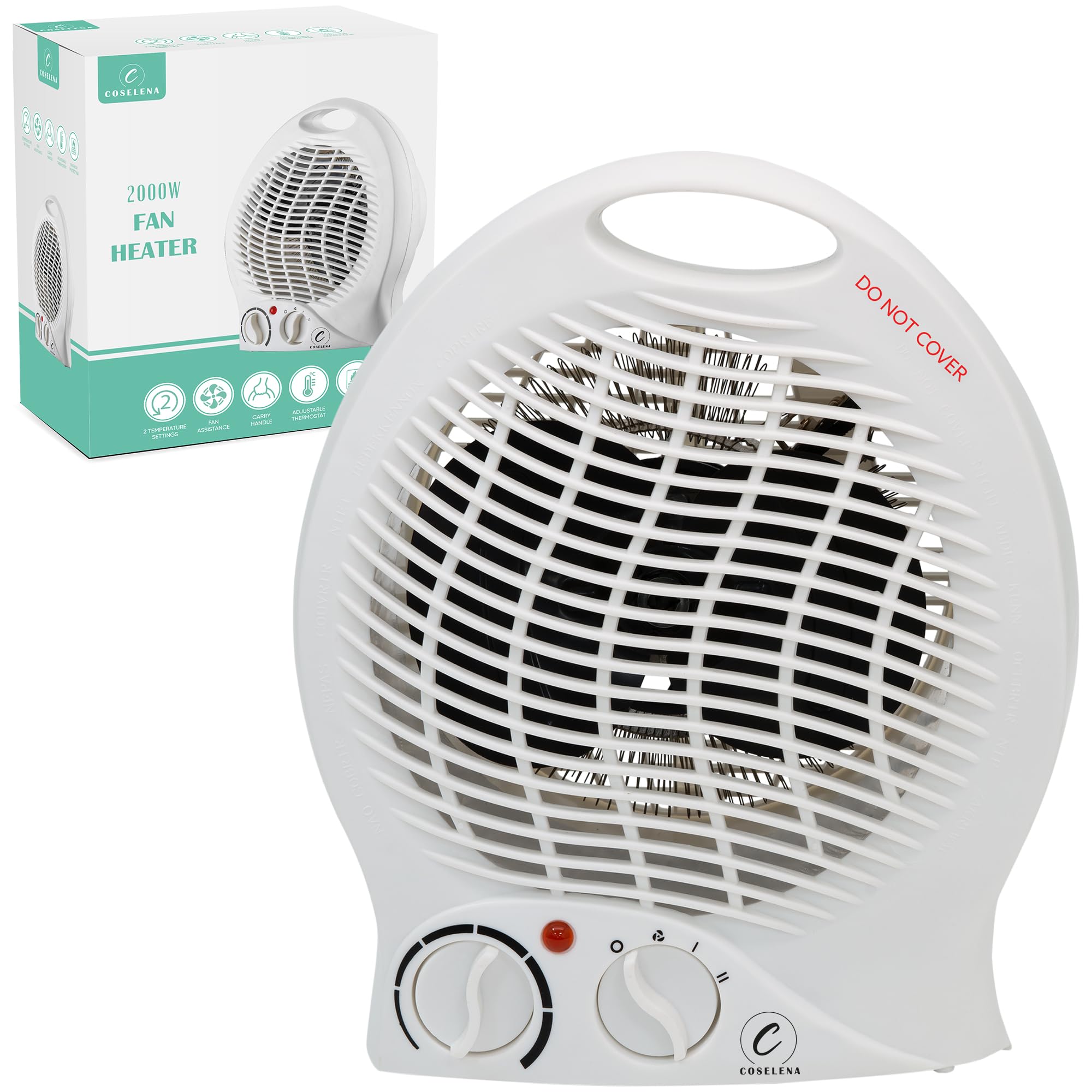 Coselena 2KW Electric Fan Heater with 2 Heat Settings, Adjustable Thermostat, and Frost Watch Protection 1