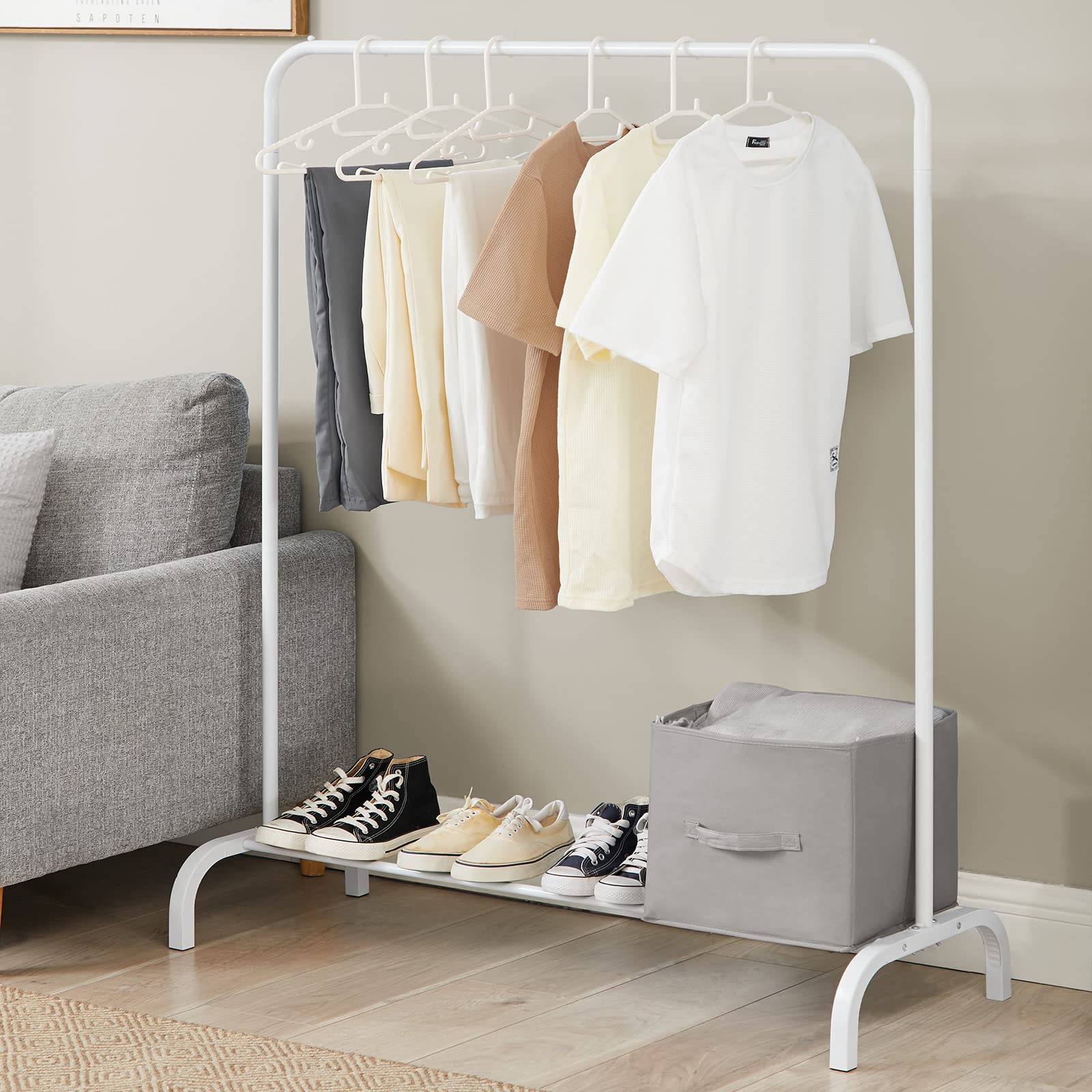 Vivo Technologies Metal Clothes Rail Stand - Single Rail, White, Alloy Steel Construction