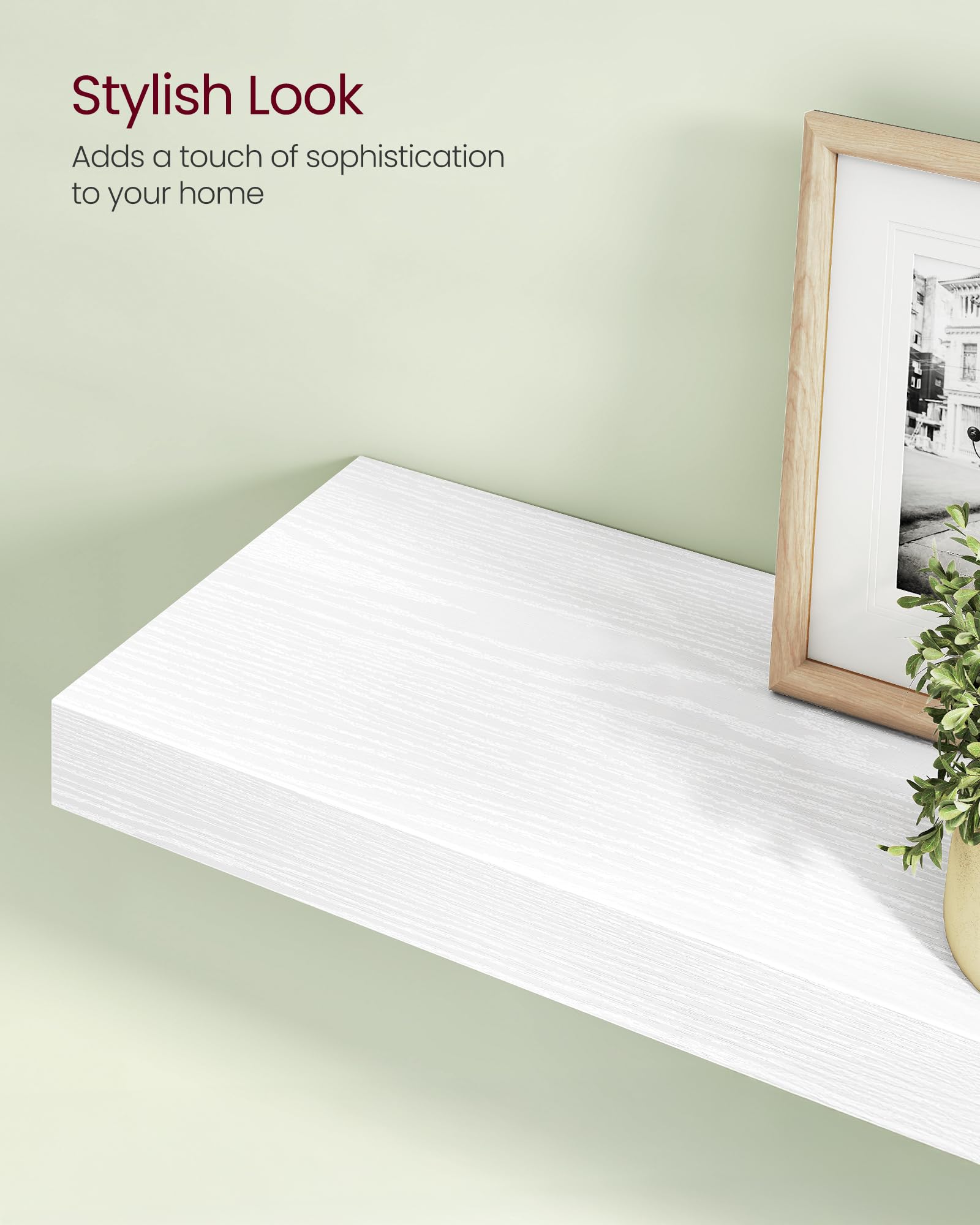 VASAGLE Floating Wall Shelf - Snow White Wood Grain | 80 cm Width | 10 kg Load Capacity 7
