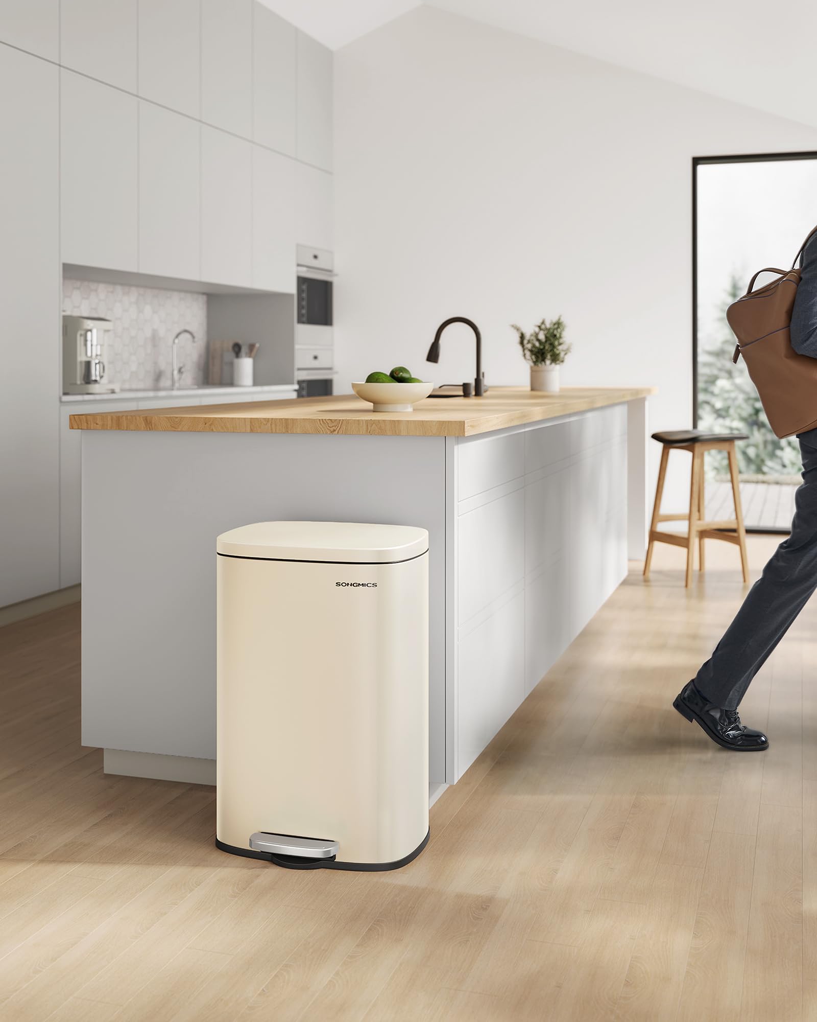 SONGMICS Kitchen Bin - 50 L Capacity | Soft Close Lid | Steel Construction | Sand Beige 2