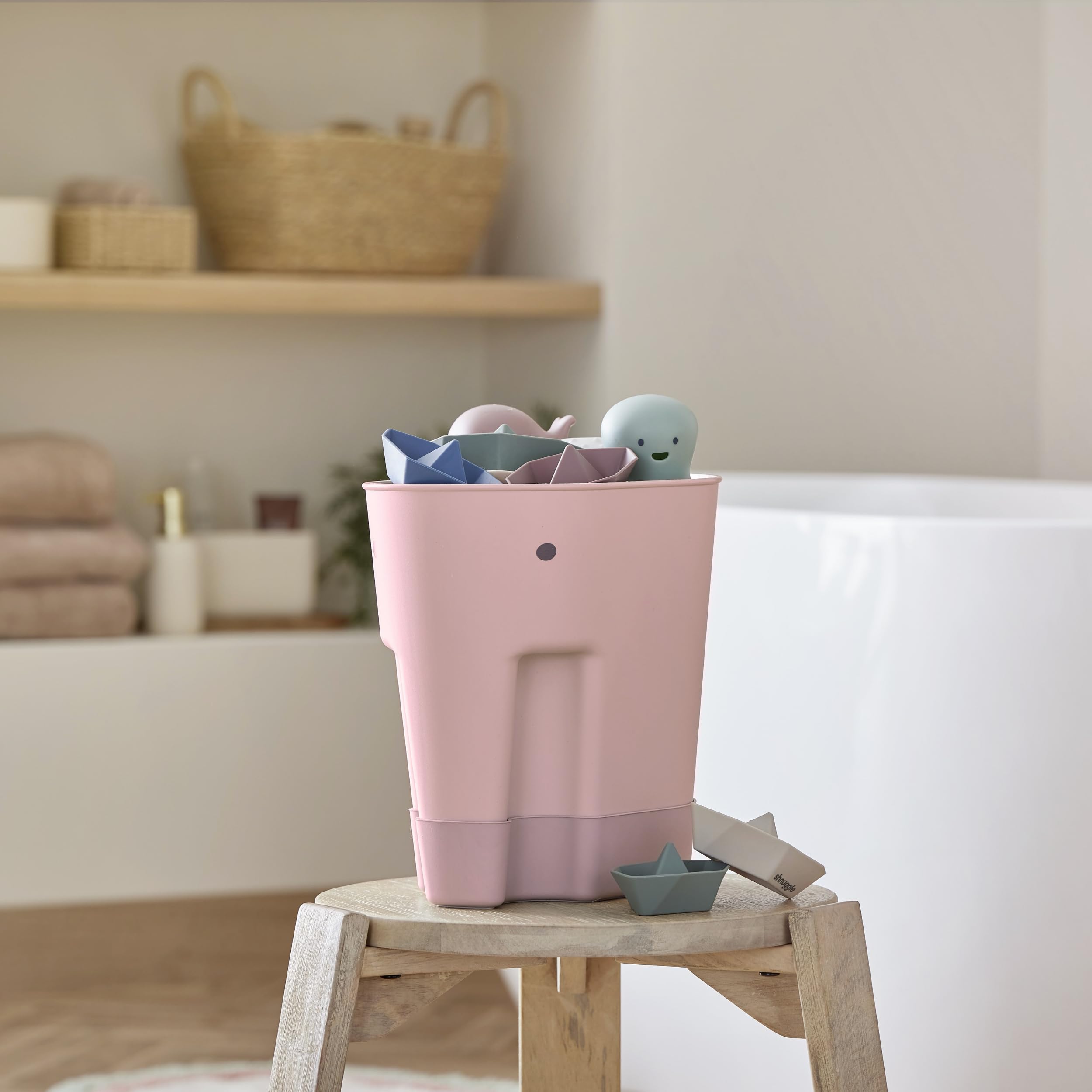 Shnuggle Ellie Bath Toy Storage Scoop & Organiser | Blush | Made from 98% Recycled Plastic 2
