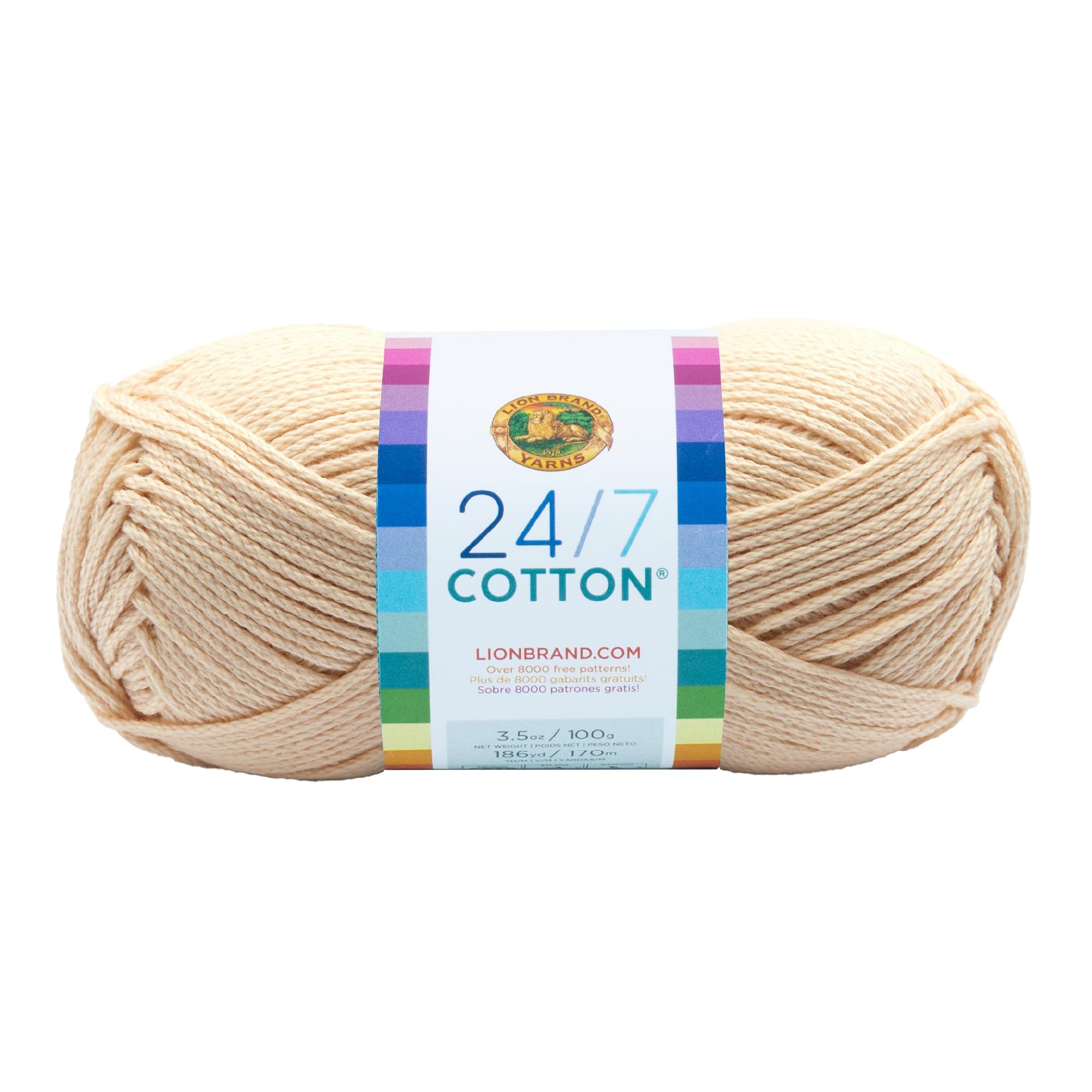 Lion Brand Yarn 24/7 Cotton Yarn - Worsted Weight Mercerized Cotton | Ecru | 3.5 oz (100g) 1