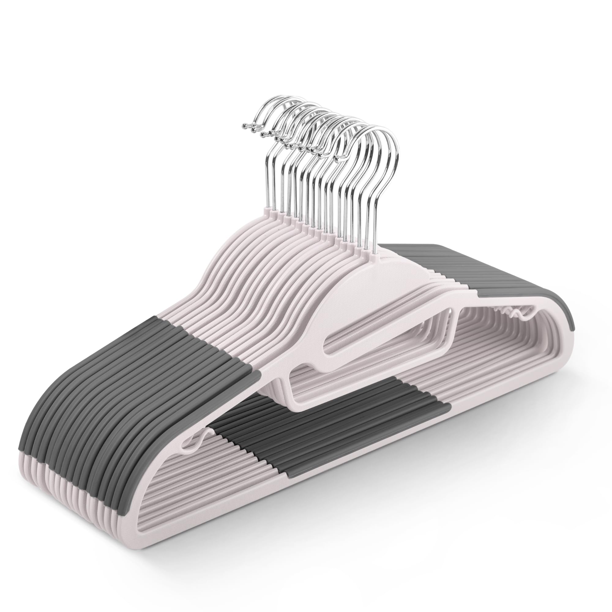 KEPLIN 20-Pack Non-Slip Velvet Hangers - Space Saving Slimline Design | 360° Swivel Hooks | Durable Plastic