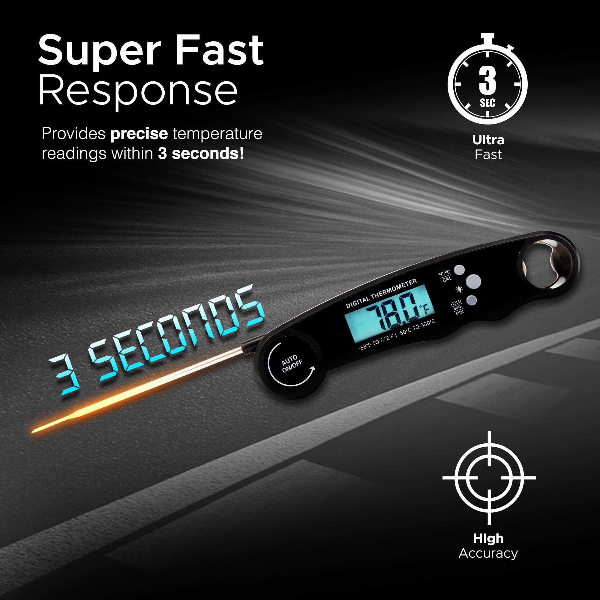 KEPLIN Instant Read Meat Thermometer - Foldable Probe, Backlight LCD, 0°C to 150°C Range 3