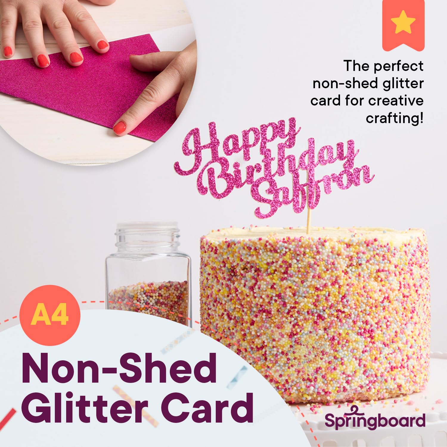 Springboard Supplies A4 White Glitter Card Sheets - 10 Pack 290gsm Non-Shed for Card Making 4