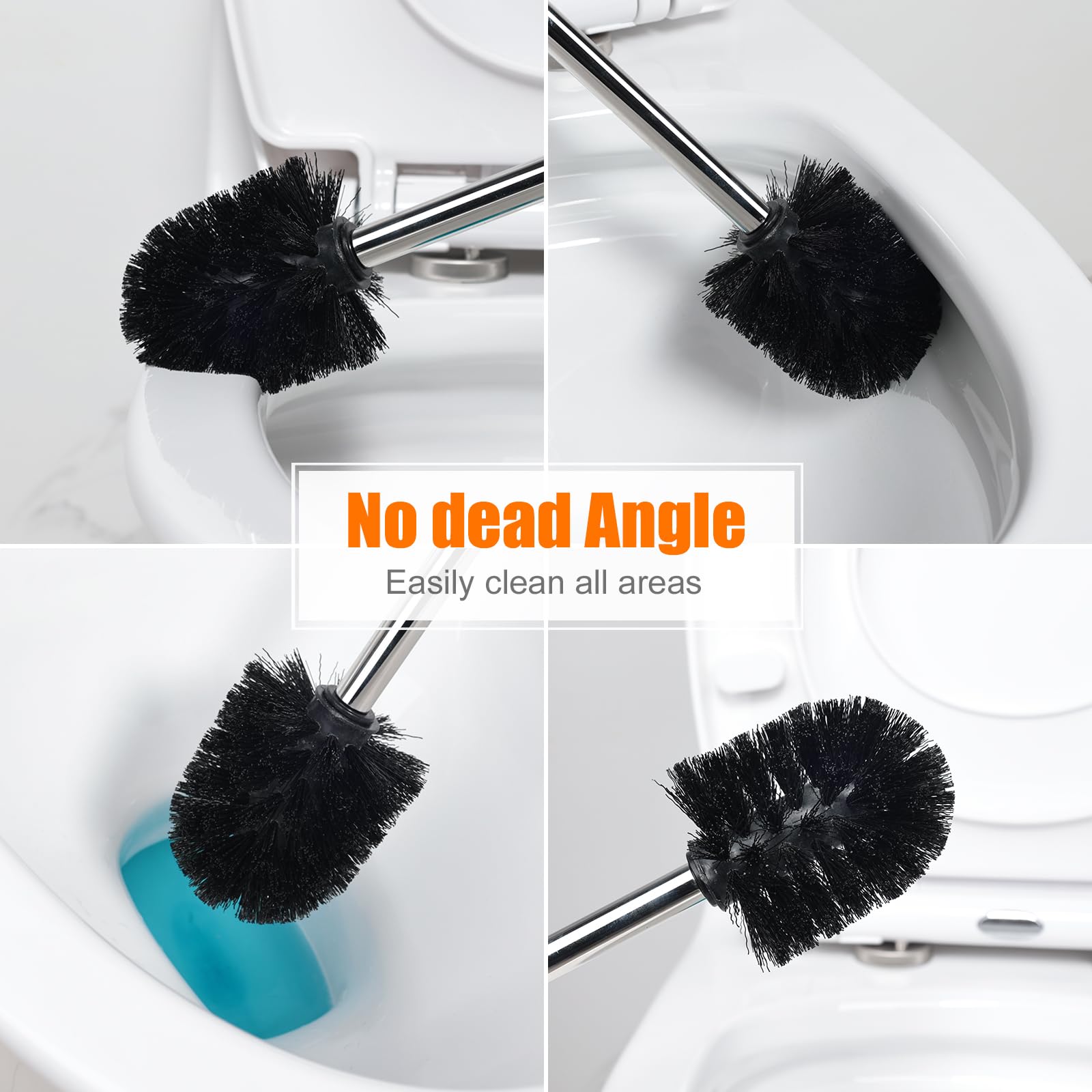 Ibergrif Toilet Brush Replacement Set - 4 Pack Stainless Steel Handles | Black | Long Handle 6