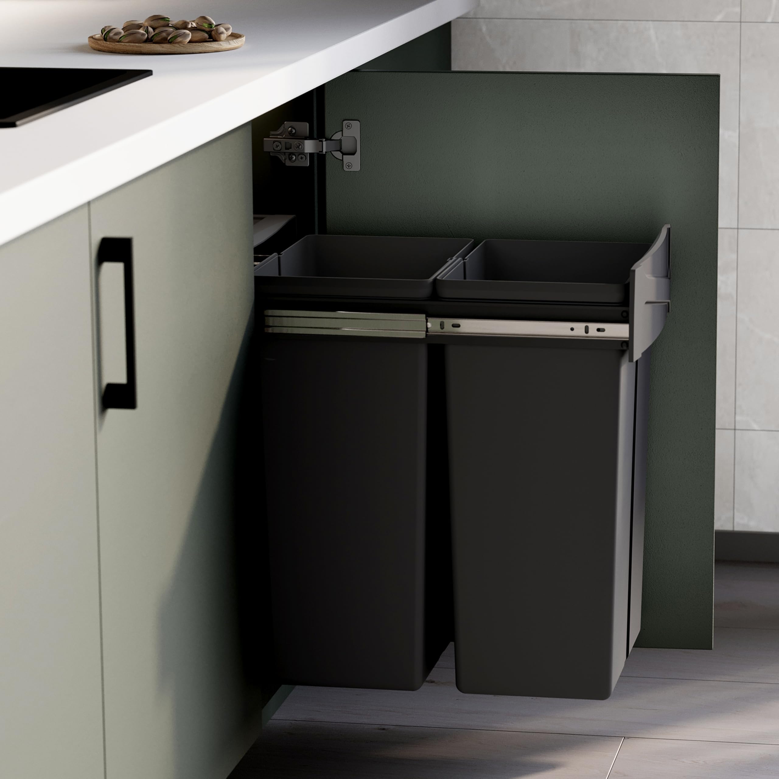 Emuca Kitchen Recycling Bin - Bottom Fixing, Manual Pull-Out | 2x25L Capacity | Anthracite Grey 9