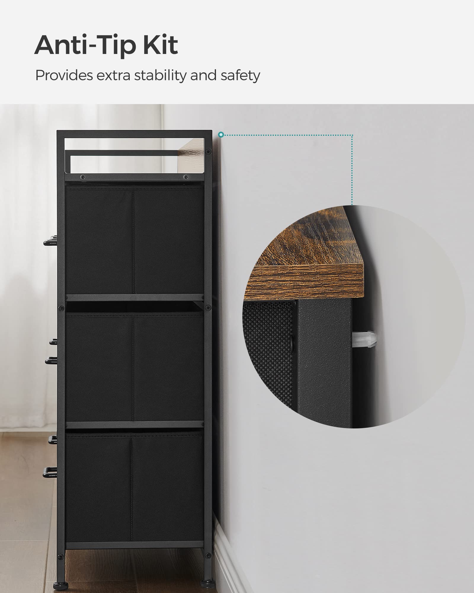 SONGMICS Chest of Drawers - 7 Fabric Drawers | Metal Frame | Rustic Brown & Ink Black | LTS137B01 6