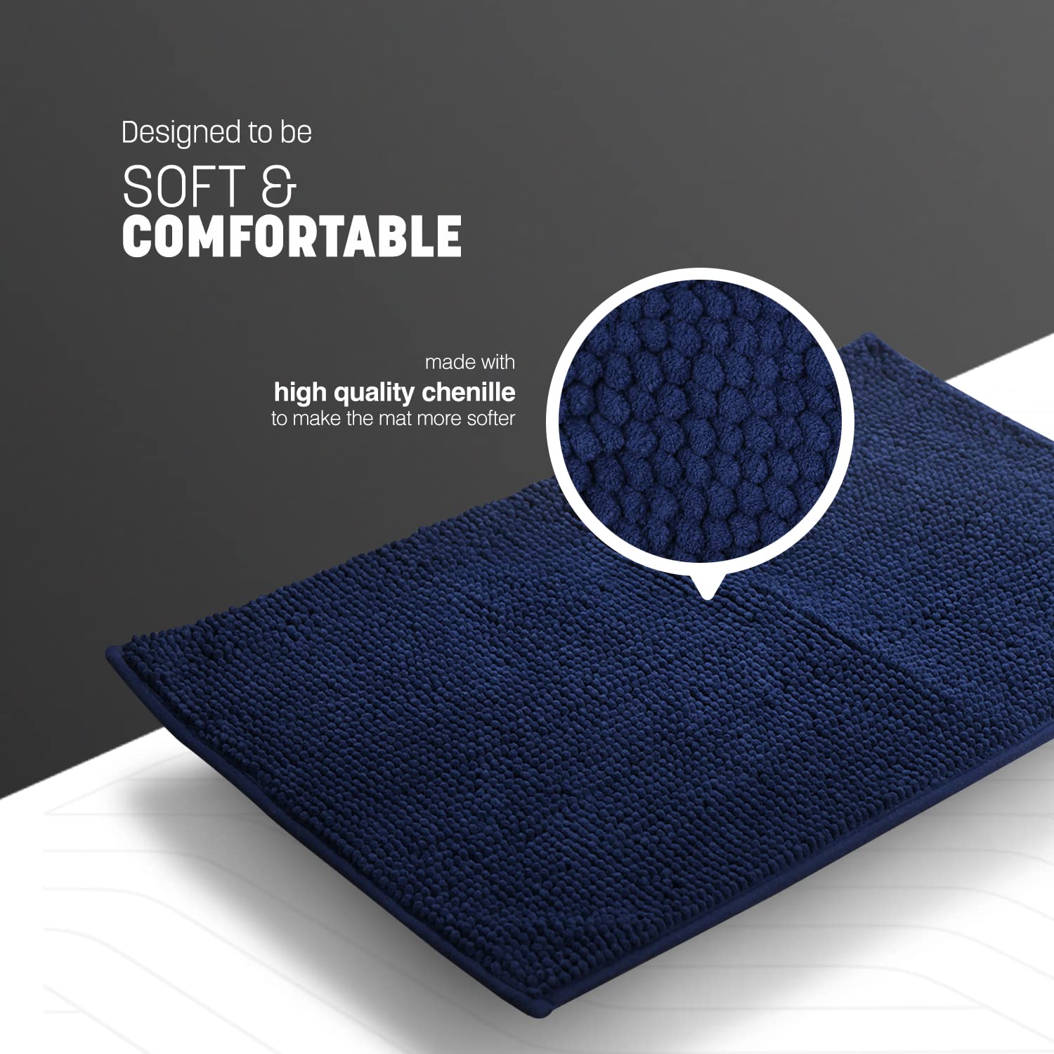 KEPLIN Microfibre Non-Slip Bath Mat - Navy | 40 x 60 cm | Machine Washable 3