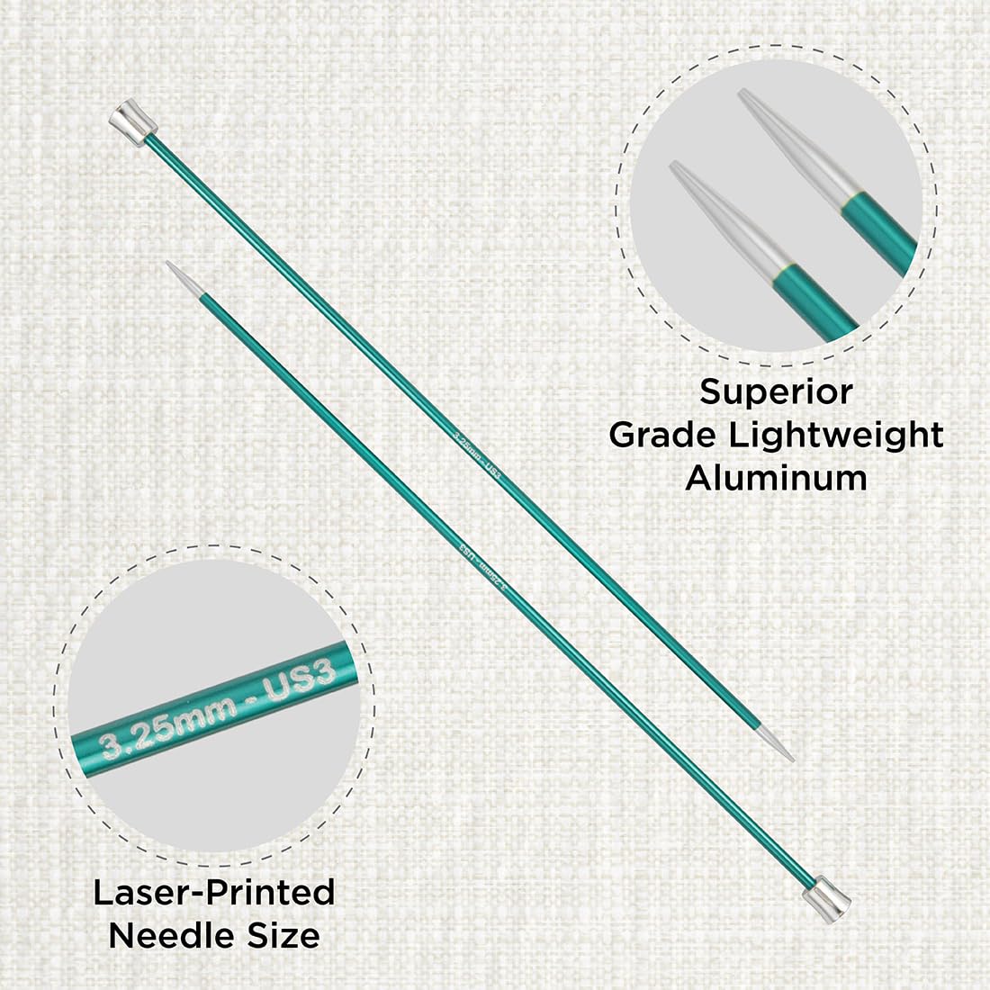 KnitPro Zing Single Pointed Knitting Needles - 3.25mm Size | 25cm Length | Lightweight Aluminium 2
