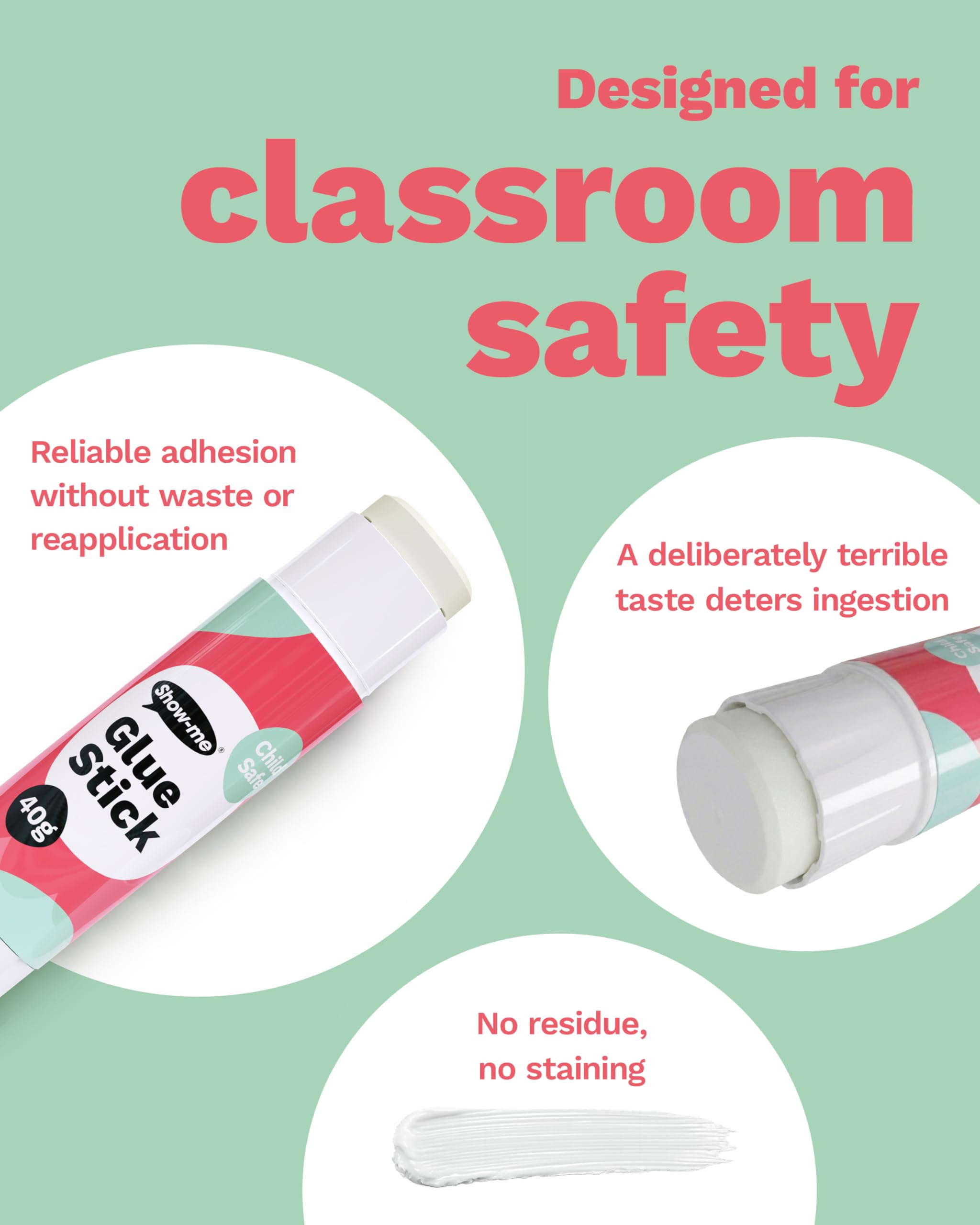SHOW-ME Classmaster Glue Sticks - 40g Child-Safe Paper Glue | 12 Pack | Washable PVP Formula 4