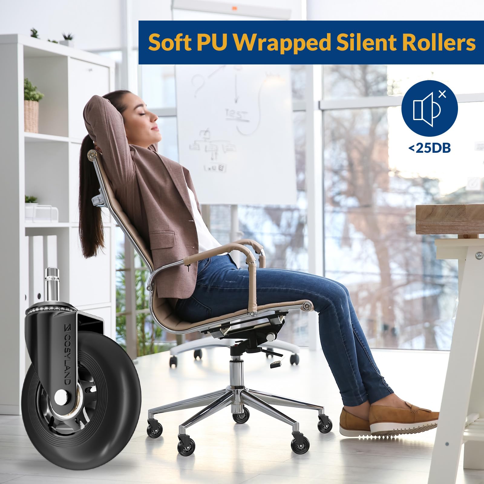 COSYLAND Office Chair Wheels Set of 5 - Heavy-Duty Rubber Roller Blade Castors | 650 lbs Capacity | Universal Stem 7