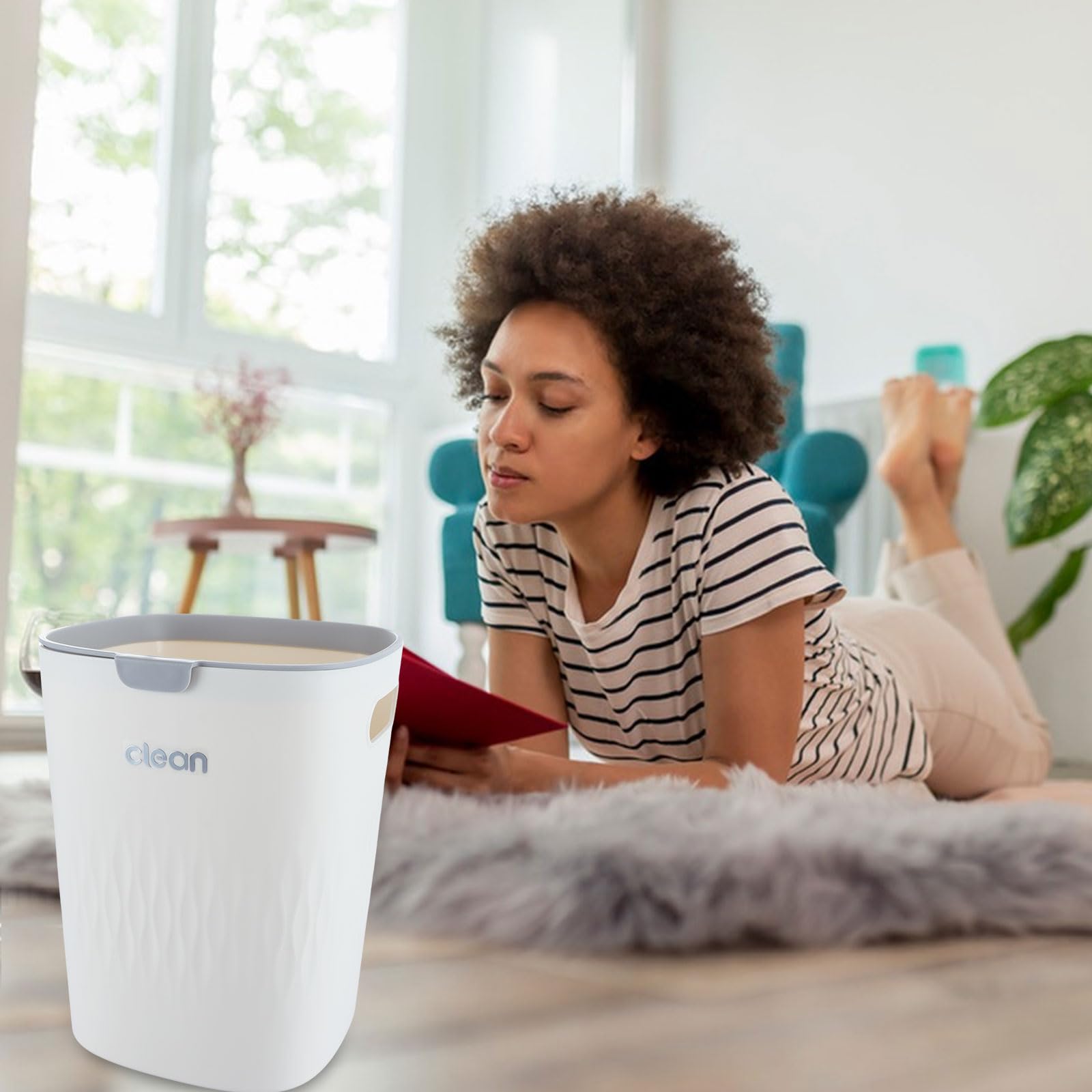 ASelected Plastic Bathroom Bin - 10L Capacity, Cream Color, Pressure Ring Design | 21 x 21 x 27 cm 5