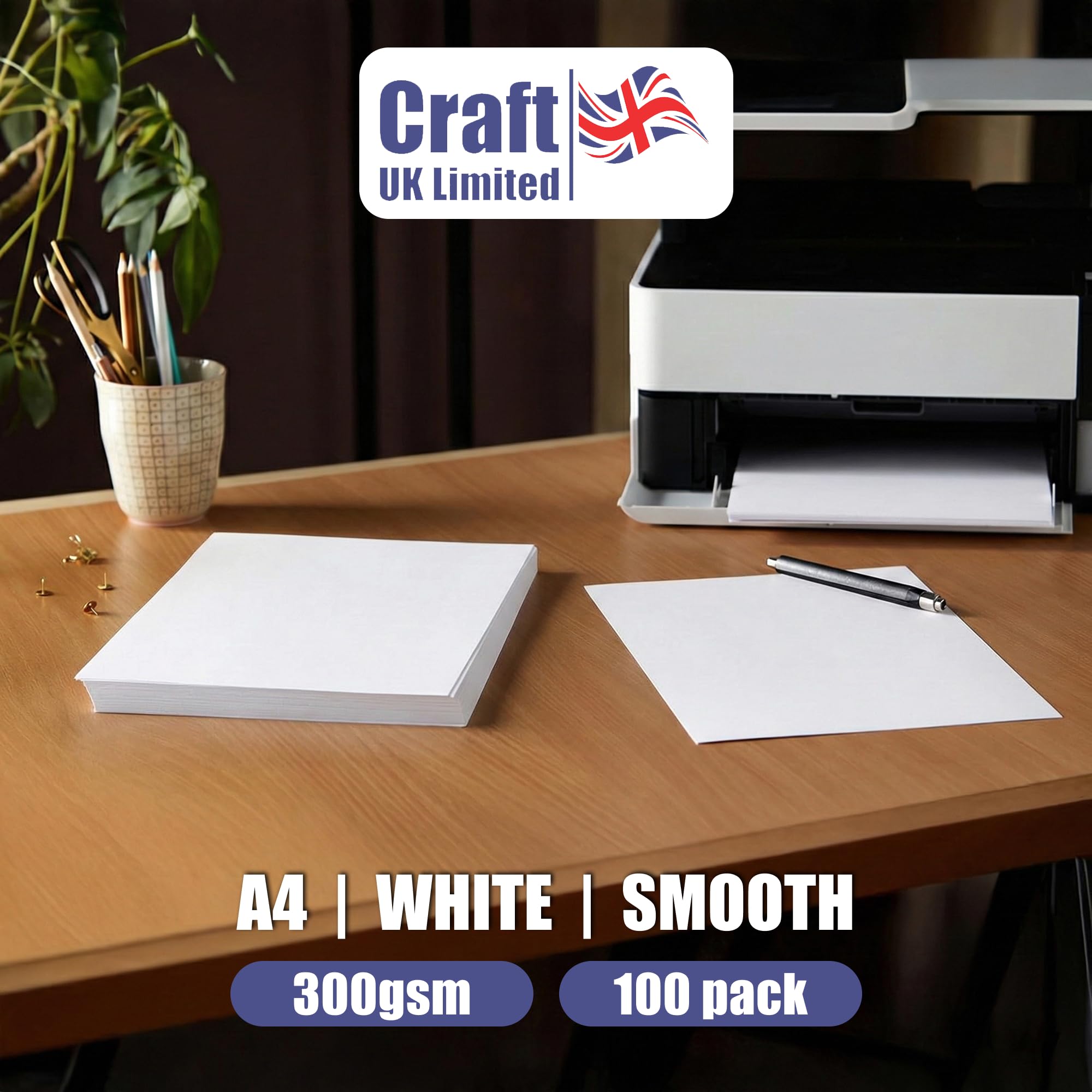 Craft UK A4 Smooth Card Stock - 300gsm, 100 Sheets, White | Made in Great Britain 3