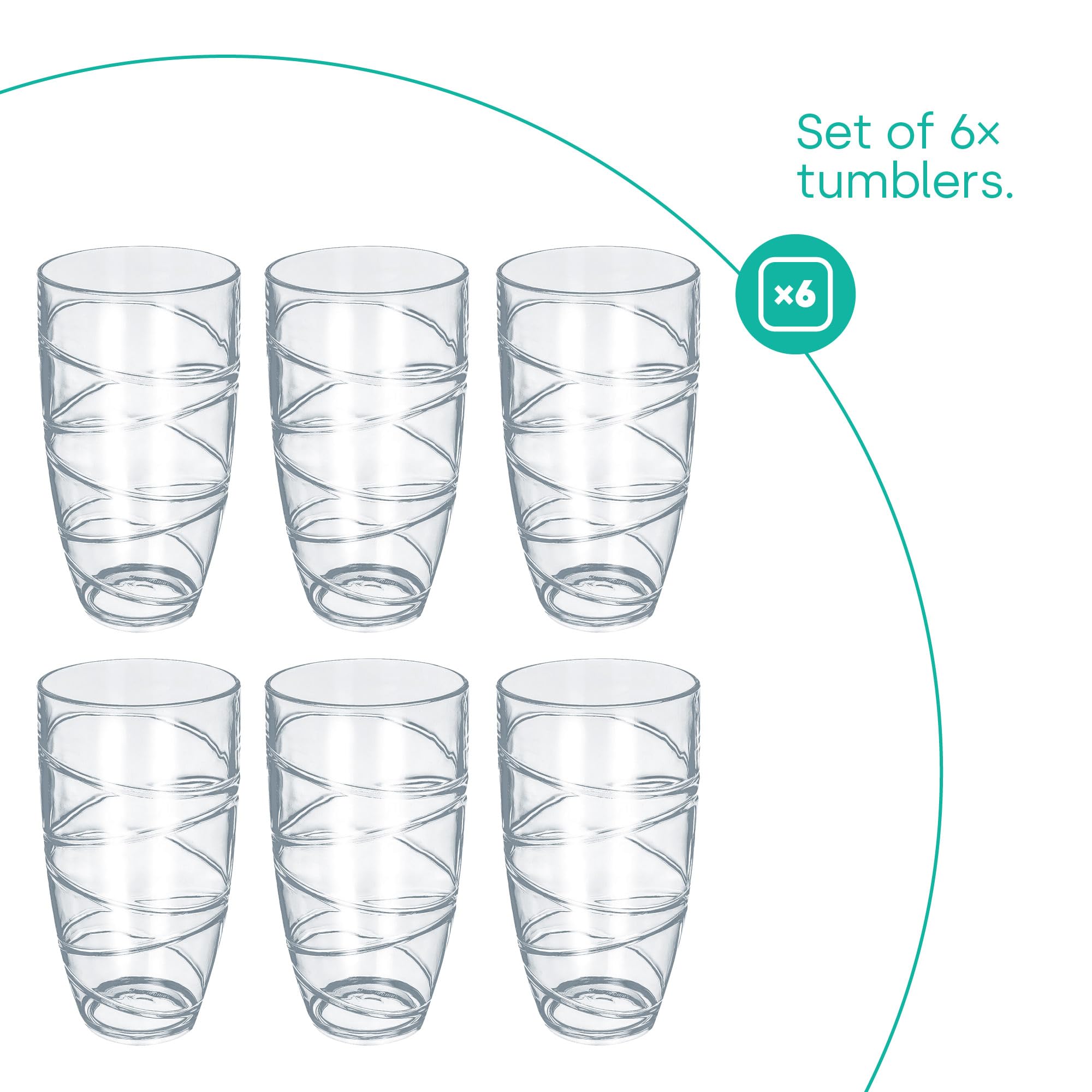 LIVIVO Set of 6 Hi Ball Plastic Acrylic Tumblers with Swirl Design | Break Resistant | BPA-Free 4
