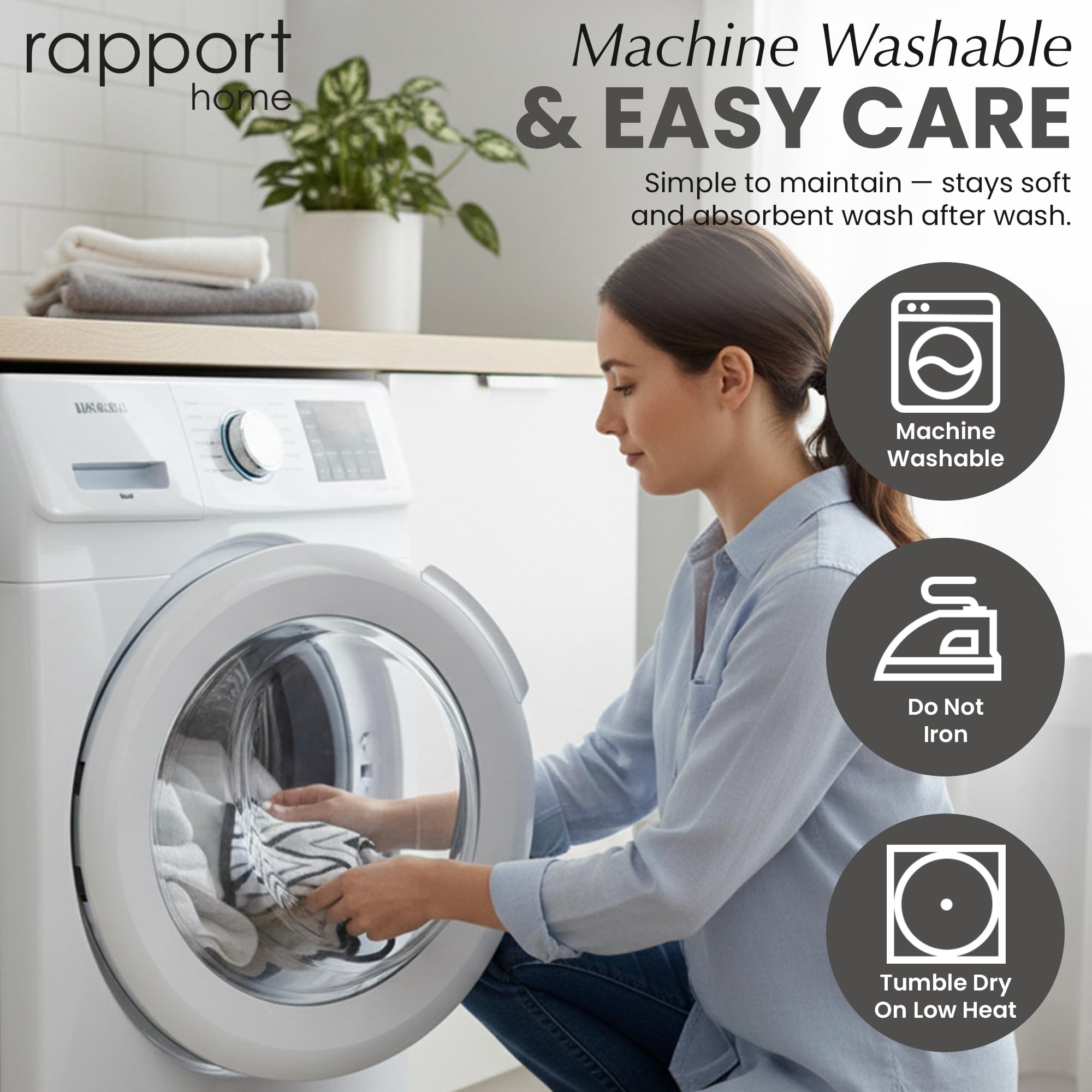 Rapport Home Helix Hand Towels 2 Pack - 500GSM 100% Cotton | Mono Black | 50x85cm 8