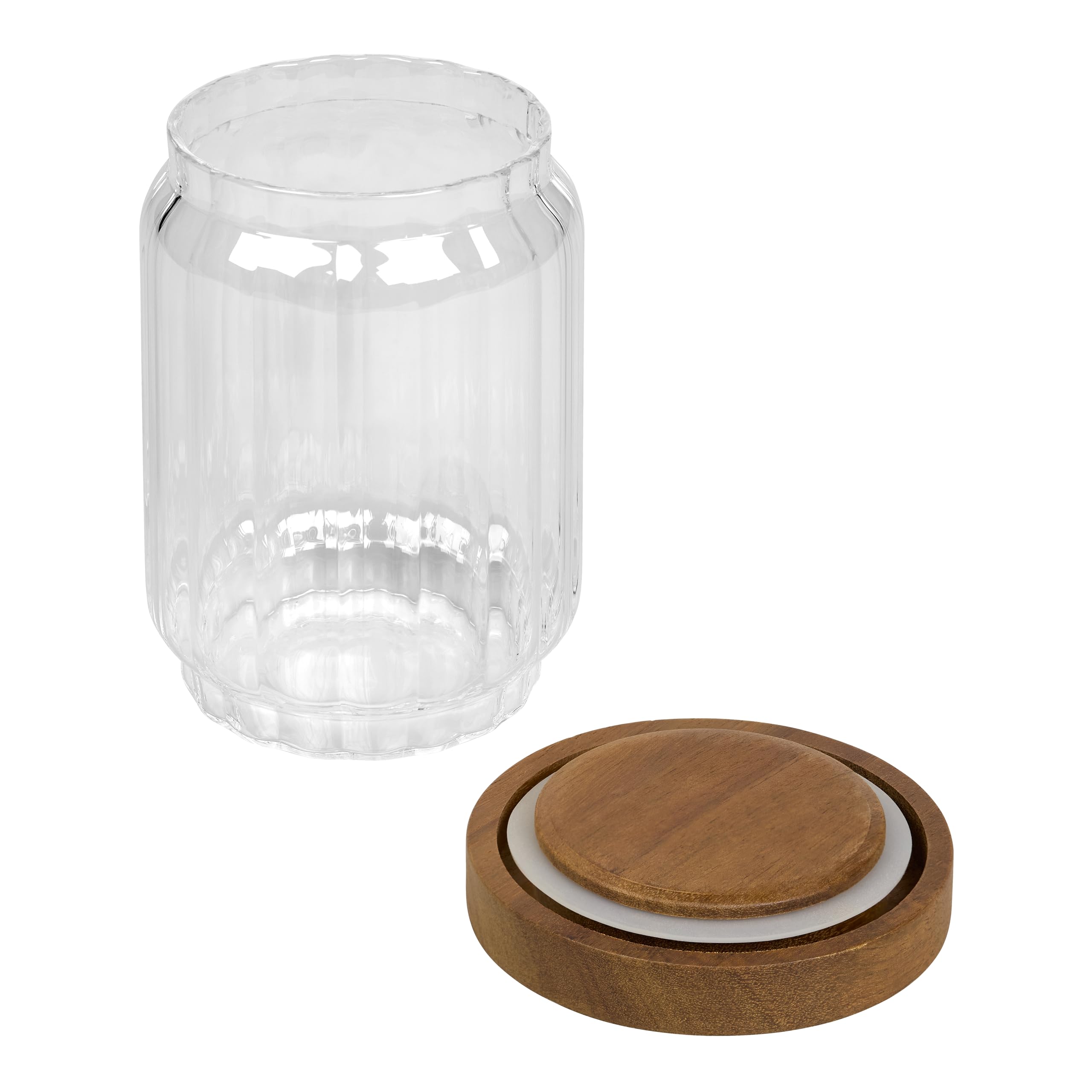 Tala Ribbed Glass Storage Jar with Acacia Lid - Airtight Seal | 600ml Volume | FSC Wood 2