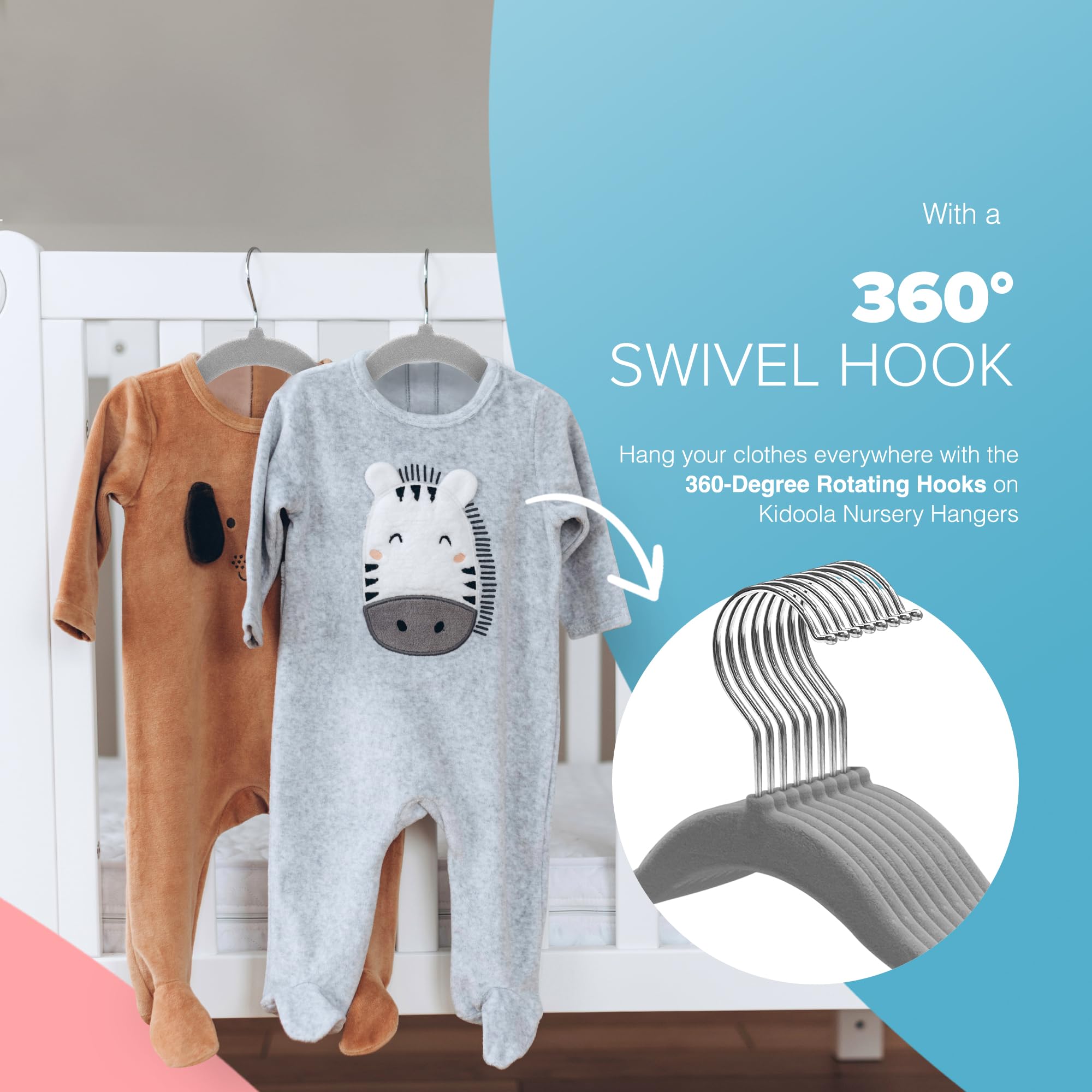 kidoola Velvet Baby Hangers - 20 Count Grey/Silver for Newborn to 24 Months 4