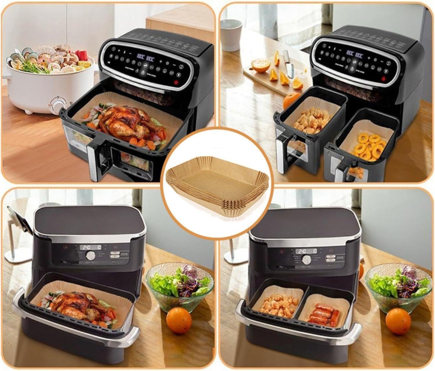 Home Source Air Fryer Parchment Paper Liners - 130 Pack Rectangular 22 x 14cm Sheets 2