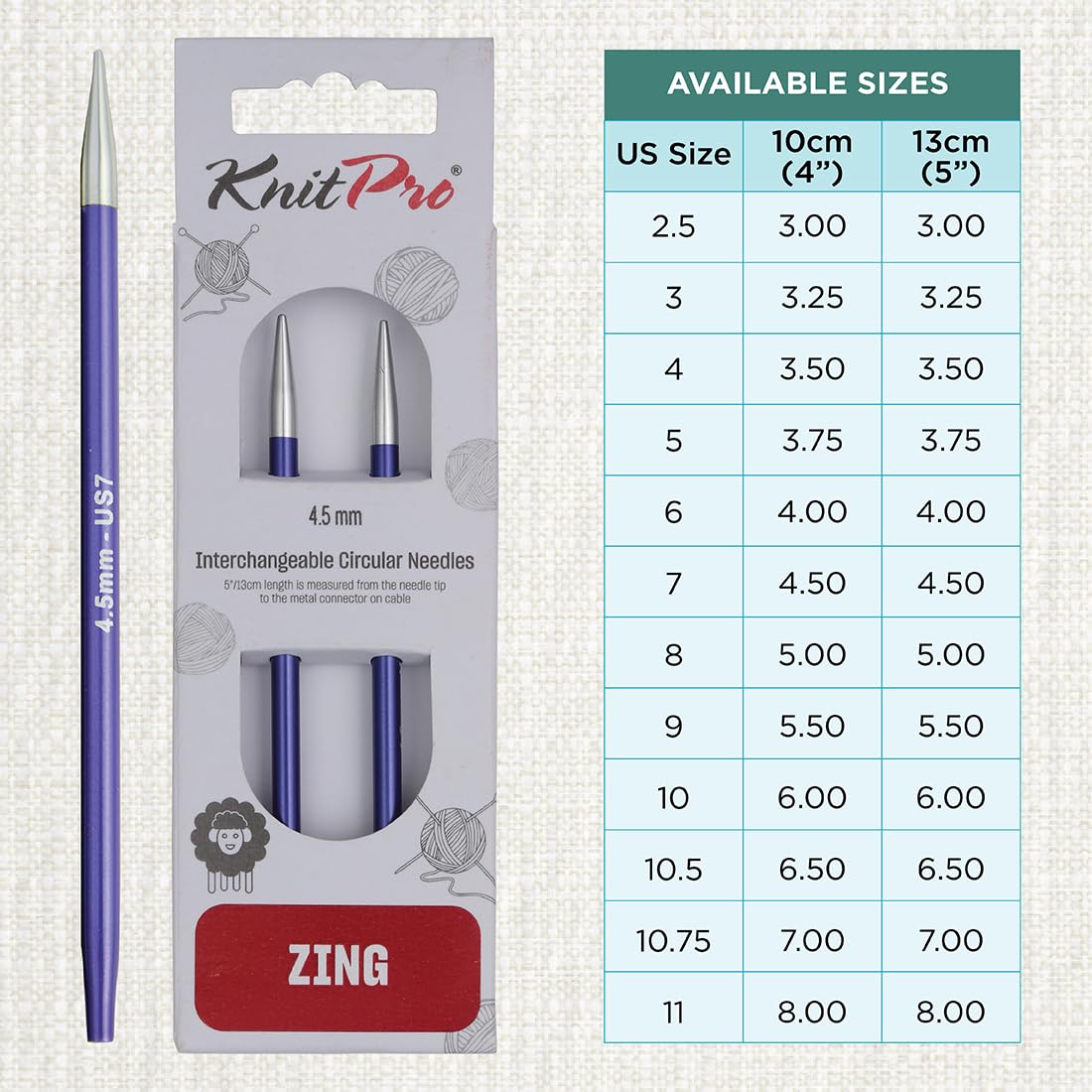 KnitPro Zing Interchangeable Circular Knitting Needles - 4.50mm | Lightweight Aluminium | Smooth Joins 4