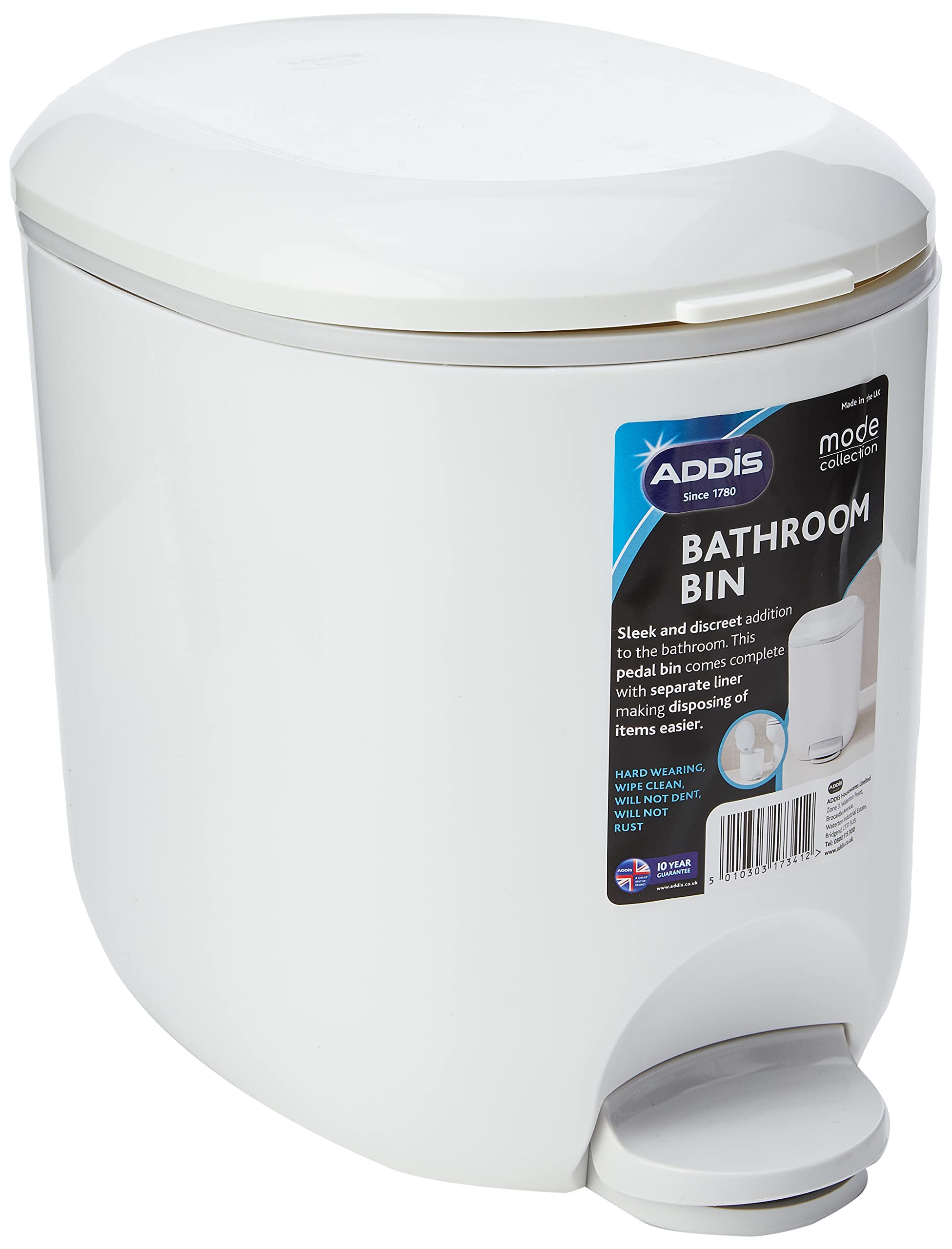 Addis 518503 Premium Deluxe Bathroom Pedal Bin with Inner Bucket | 3.5 Litre | White Grey 1