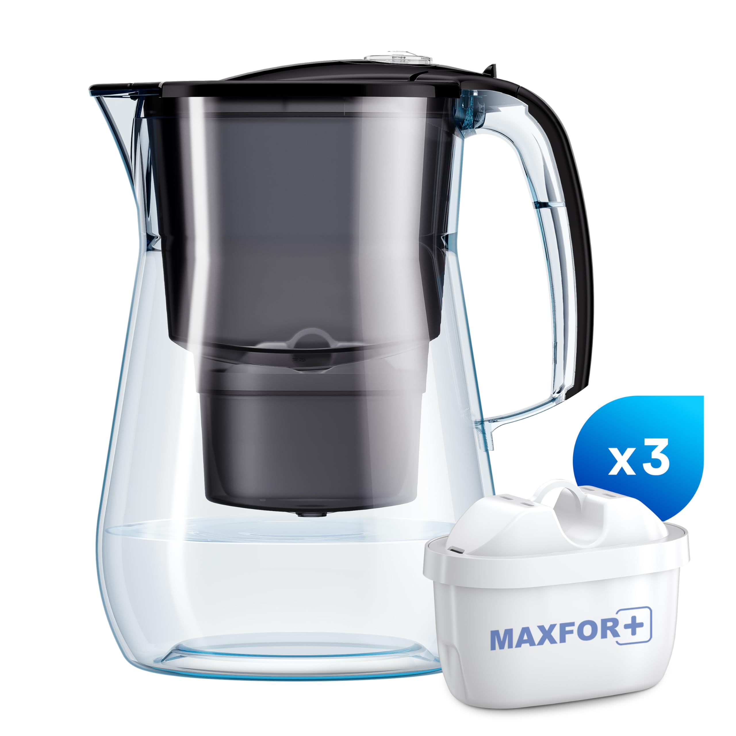 AQUAPHOR Onyx Water Filter Jug - 4.2L Capacity, Black, Includes 3 MAXFOR+ Filters