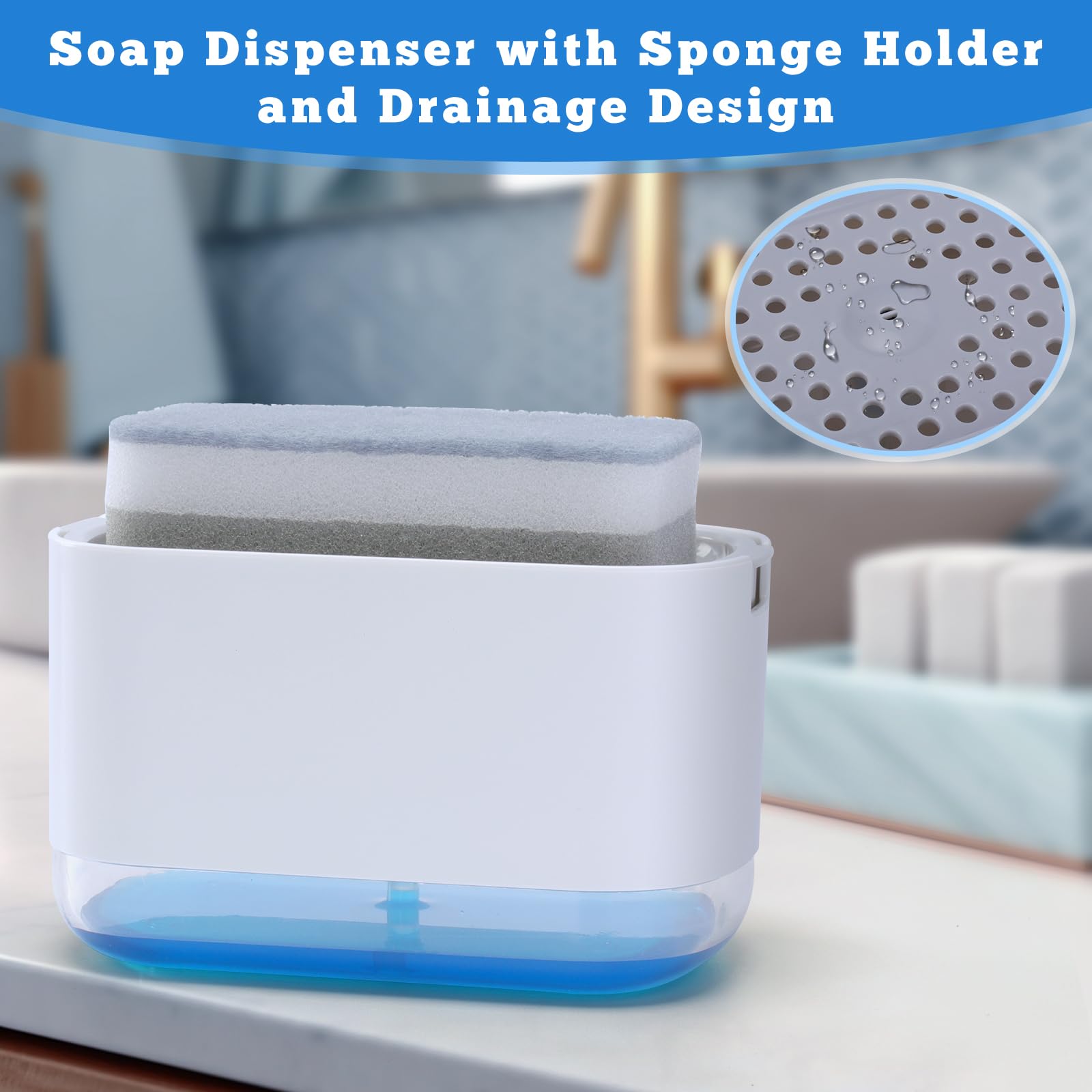 Alyvisun 2-in-1 Soap Dispenser with Sponge Holder for Kitchen Sink | 300ml Capacity | Grey Plastic 5