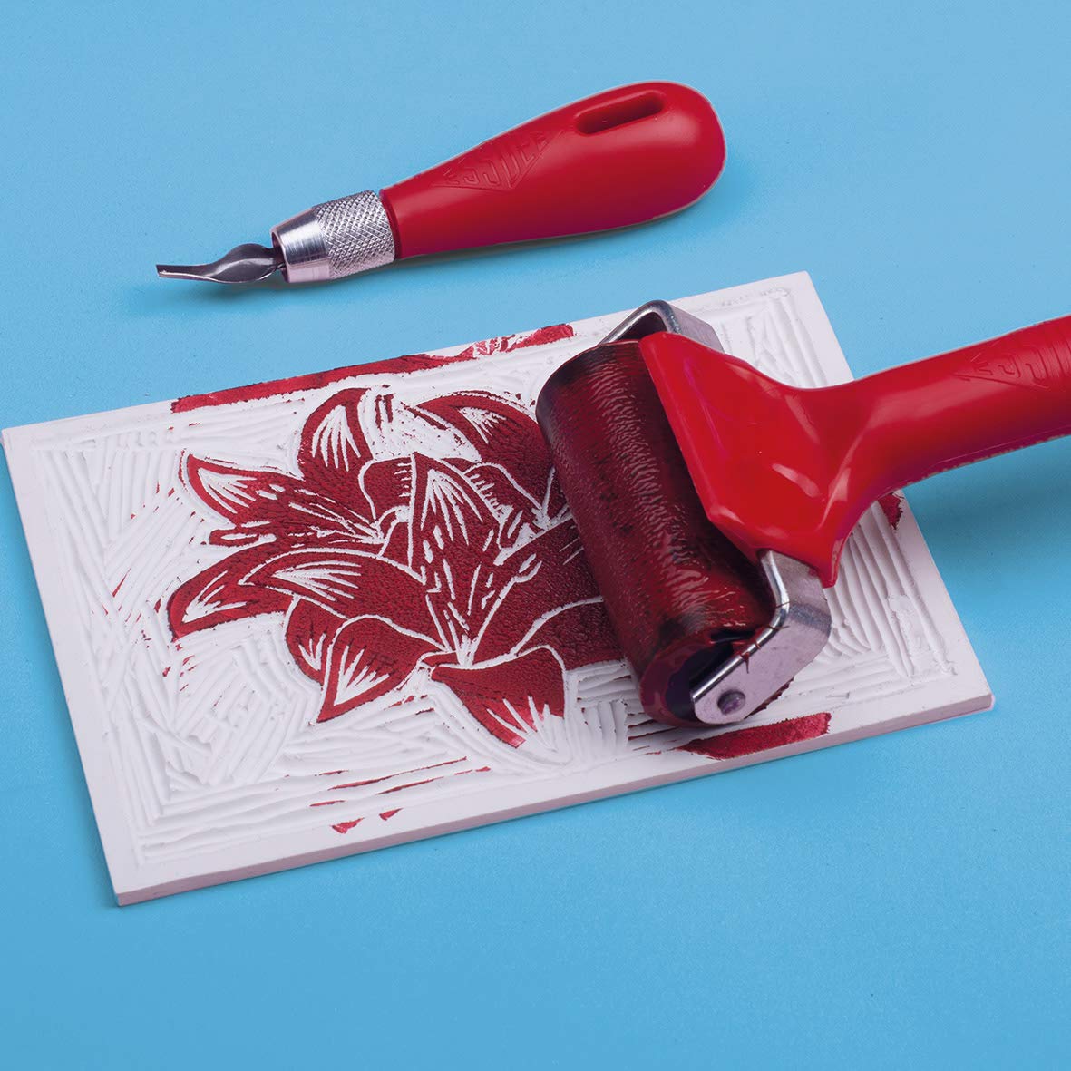 ESSDEE Relief Printing Ink Roller/Brayer - 100mm Red Plastic Roller | Machine-Ground Surface 6