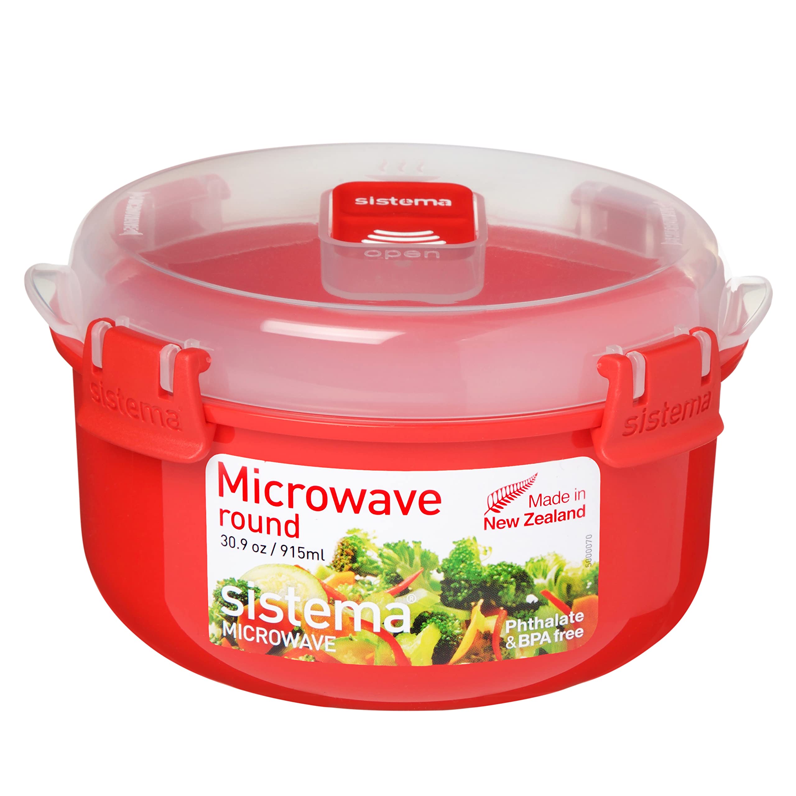 Sistema Microwave Round Bowl Container - 915 ml Capacity | BPA-Free Plastic | Red/Clear 1