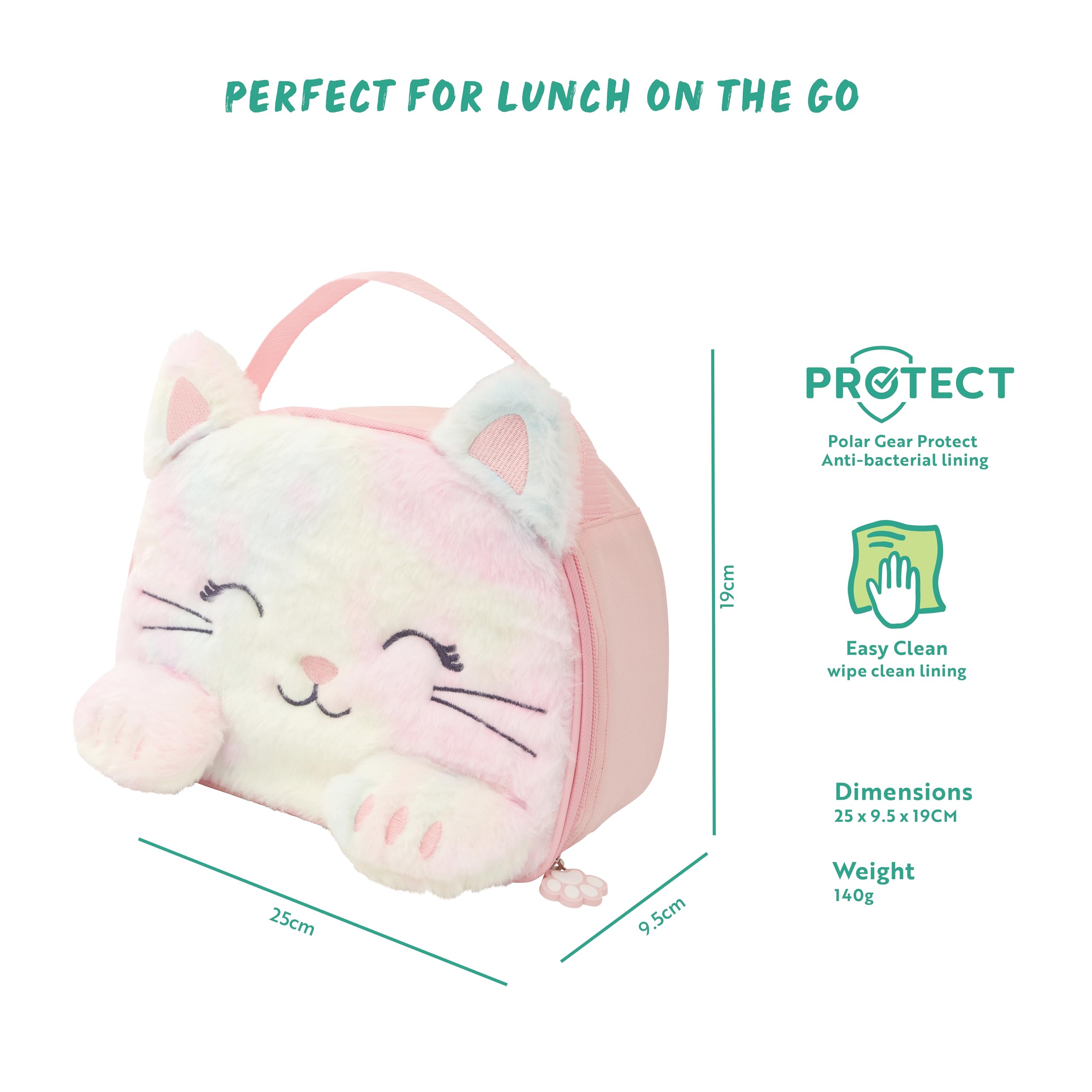 Polar Gear Fluffy Kitty Sensory Lunch Bag - Pink | Insulated | Wipe-Clean Interior 3
