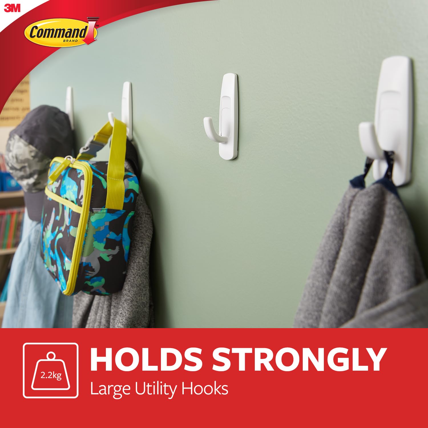 Command Large Utility Hook - Damage-Free Hanging | Holds 2.2 kg | White Plastic | 7 Hooks 4
