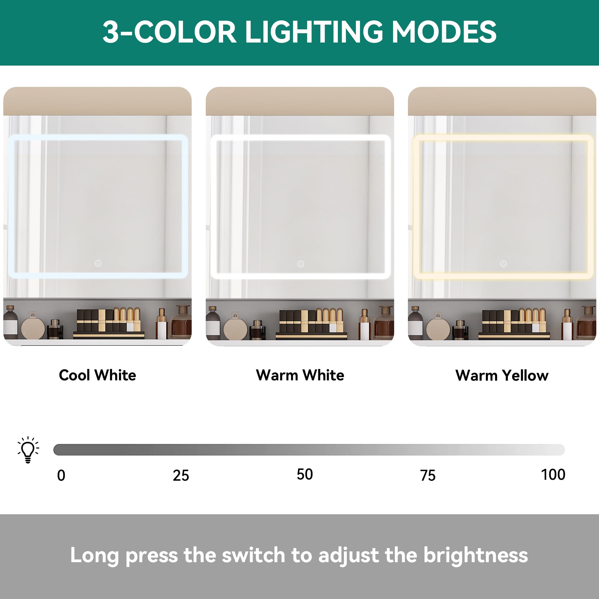 YITAHOME Dressing Table with Dual Mirror & LED Lights | White with 4 Drawers | 90x40x140cm 5