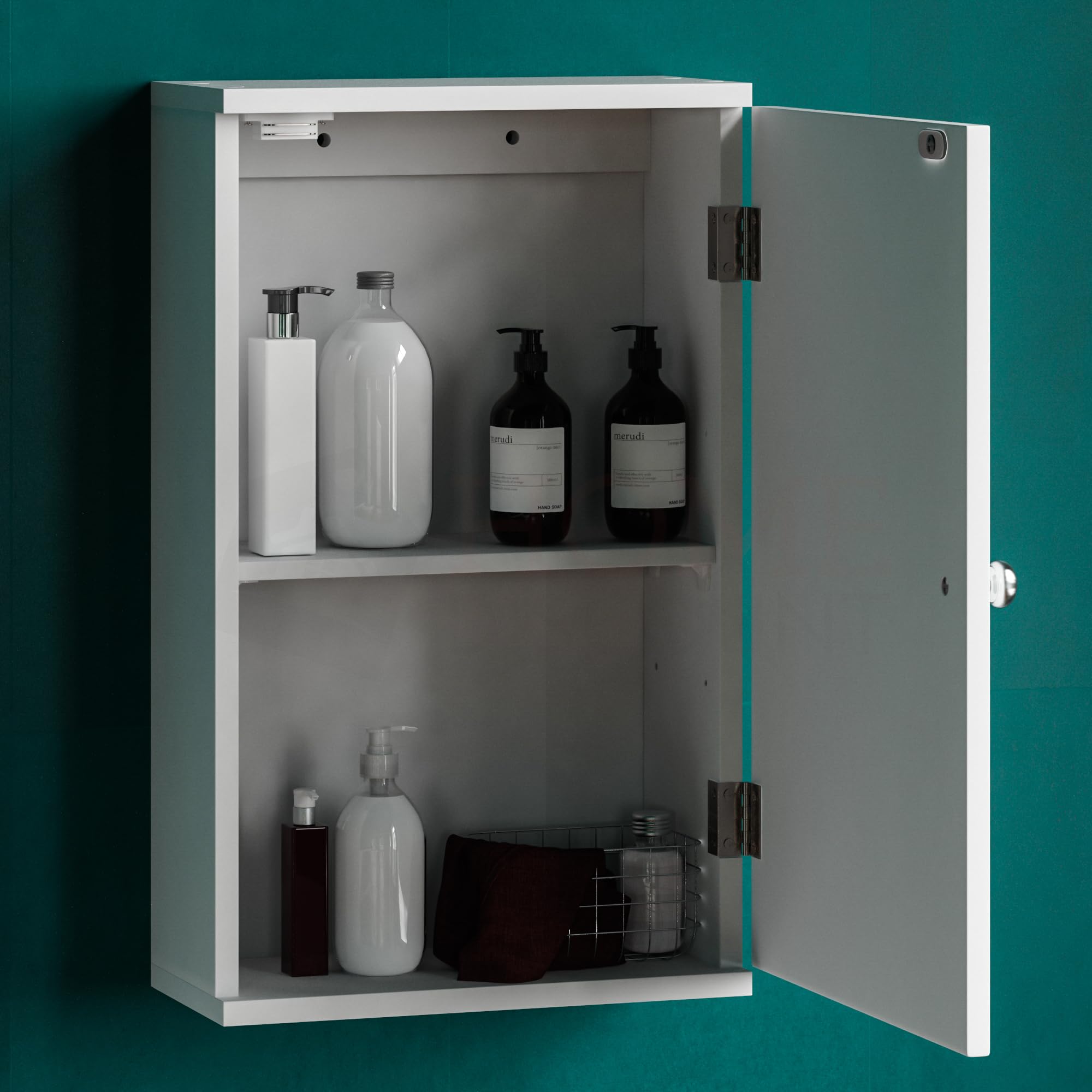 Bath Vida Priano Wall Mounted Bathroom Cupboard | White MDF Wood | 50H x 30W x 14D cm 4