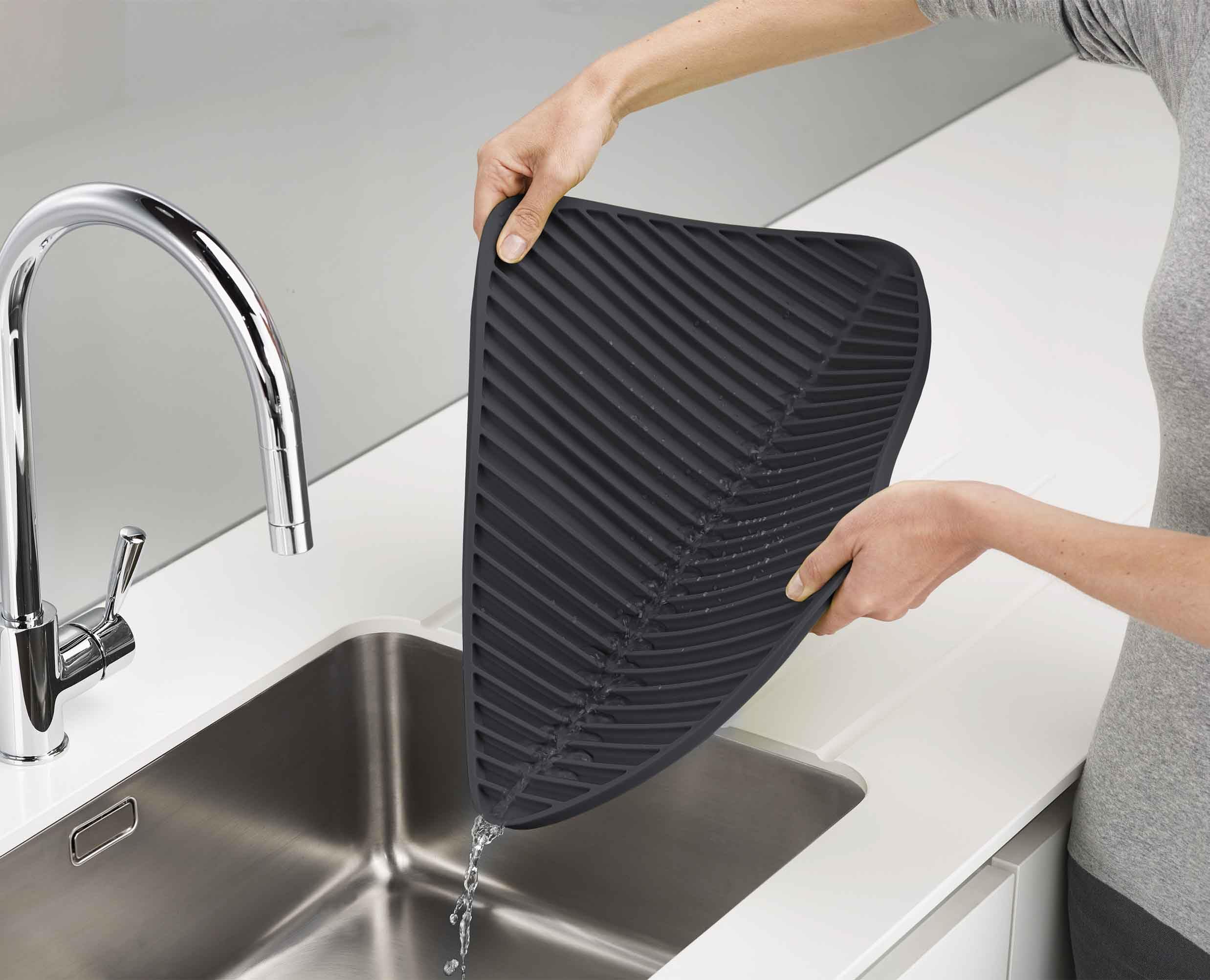 Joseph Joseph Flume Folding Dish Drainer Mat - Large Grey Silicone | Easy Sink Draining 3